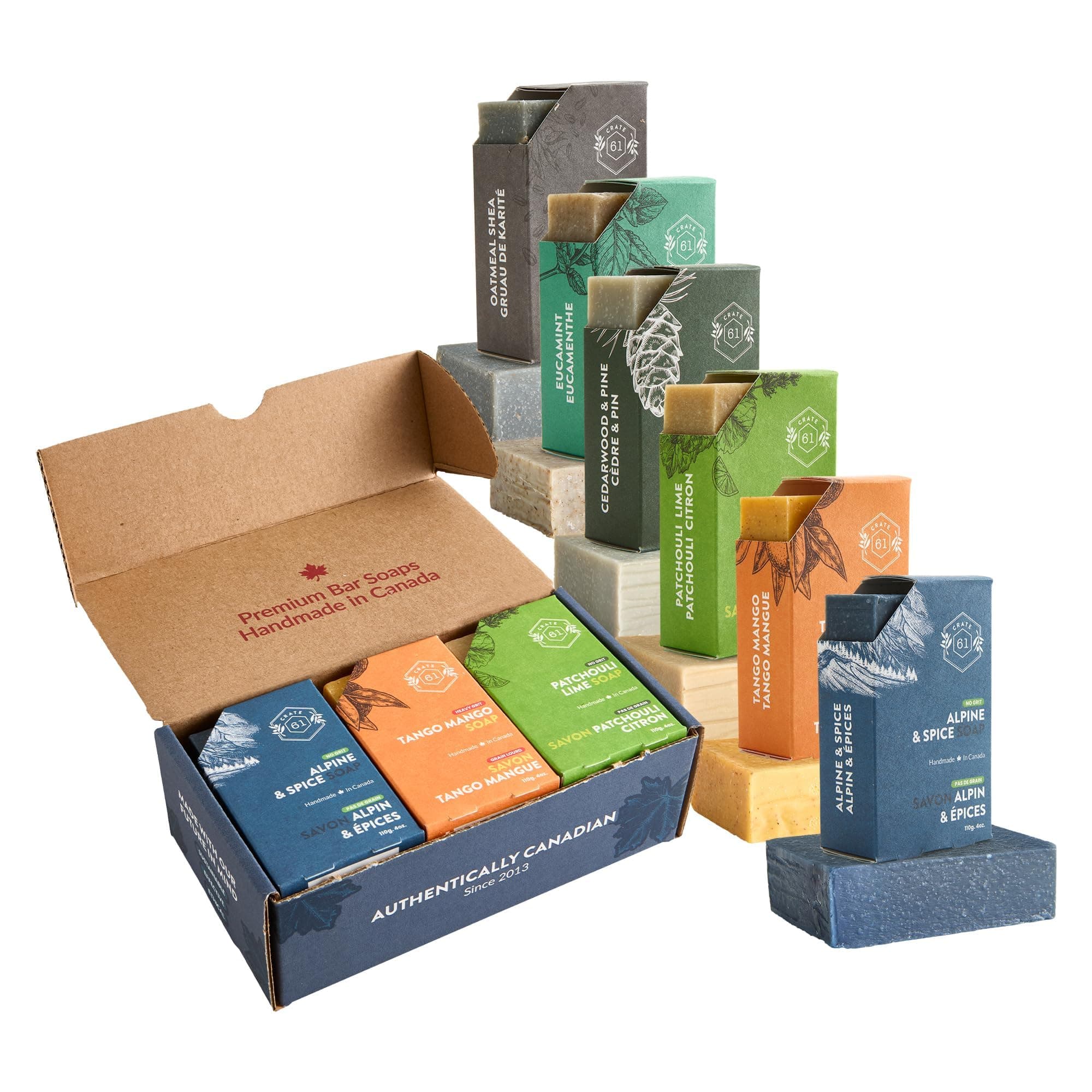 - Crate 61 Organics, Handmade in Canada, Plant Based Cold Process Natural Bar Soap, With Premium Essential Oils, Dry Skin, Pack of 6 (For Him)
