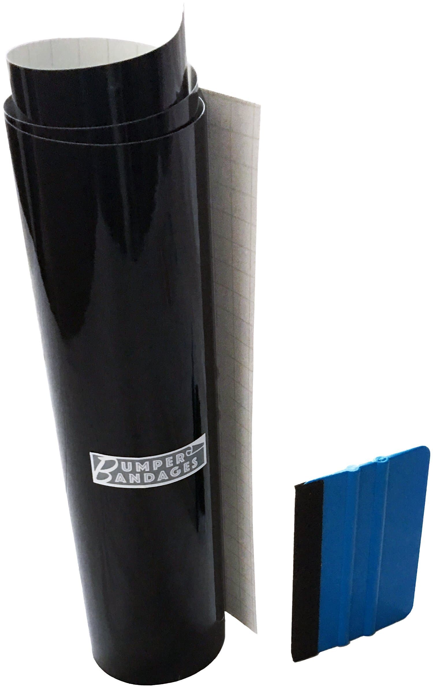 Hide That Bumper Scrape! - High Gloss Realistic Perfect Paint Color Matching Vinyl Wrap for Black Cars - (24" x 10") and Soft Edge Mini Squeegee, Easy To Cut Grid Pattern Backing Paper