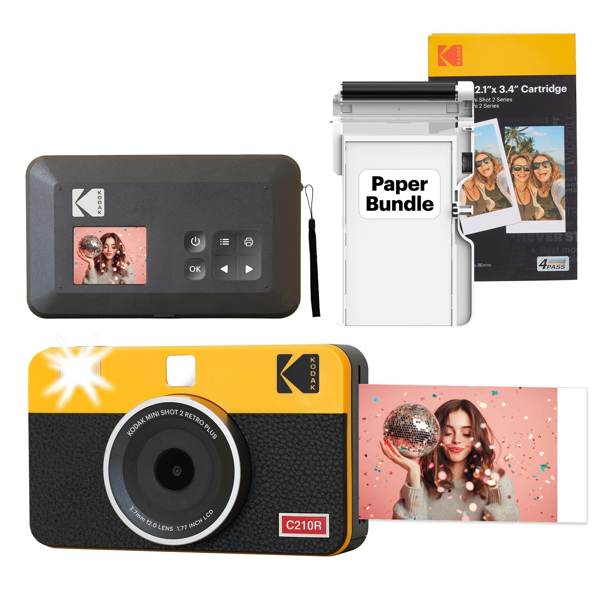 Mini Shot 2 Retro 4PASS 2-in-1 Instant Camera and Photo Printer (5.4 x 8.6 cm) + 68 Sheet Pack, Yellow