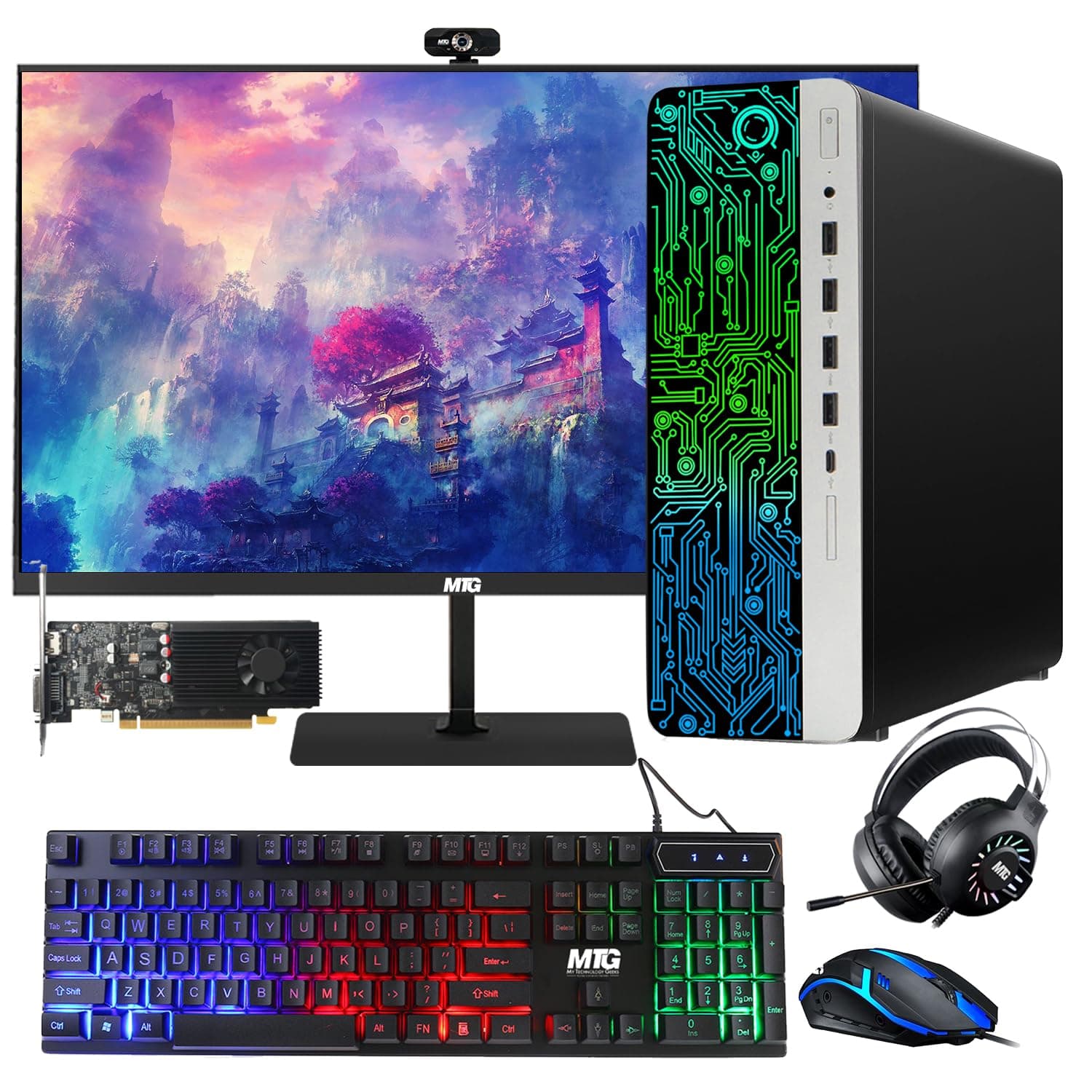 HP G3 Gaming Desktop PC, Intel Core i7 6th Gen, GT 1030 Graphics, 16GB RAM, 1TB SSD | 128GB SSD, MTG New 24 Inch Monitor, RGB Keyboard Mouse, RGB Headphone, Webcam, Windows 11 (Renewed)