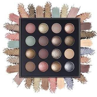 Baked Eyeshadow Makeup Palette - 16 Pigmented Soft Neutrals, Earth Tones & Smoky Shades with Glitter, Matte & Metallic Finishes, Long-Wear Blendable Eye Shadow Make Up Pallet for All Skin Tones