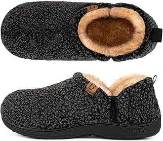 LongBayMen's Fuzzy Slippers Comfy Memory Foam House Shoes Slip-On Warm Winter Indoor Outdoor with Elastic Gores