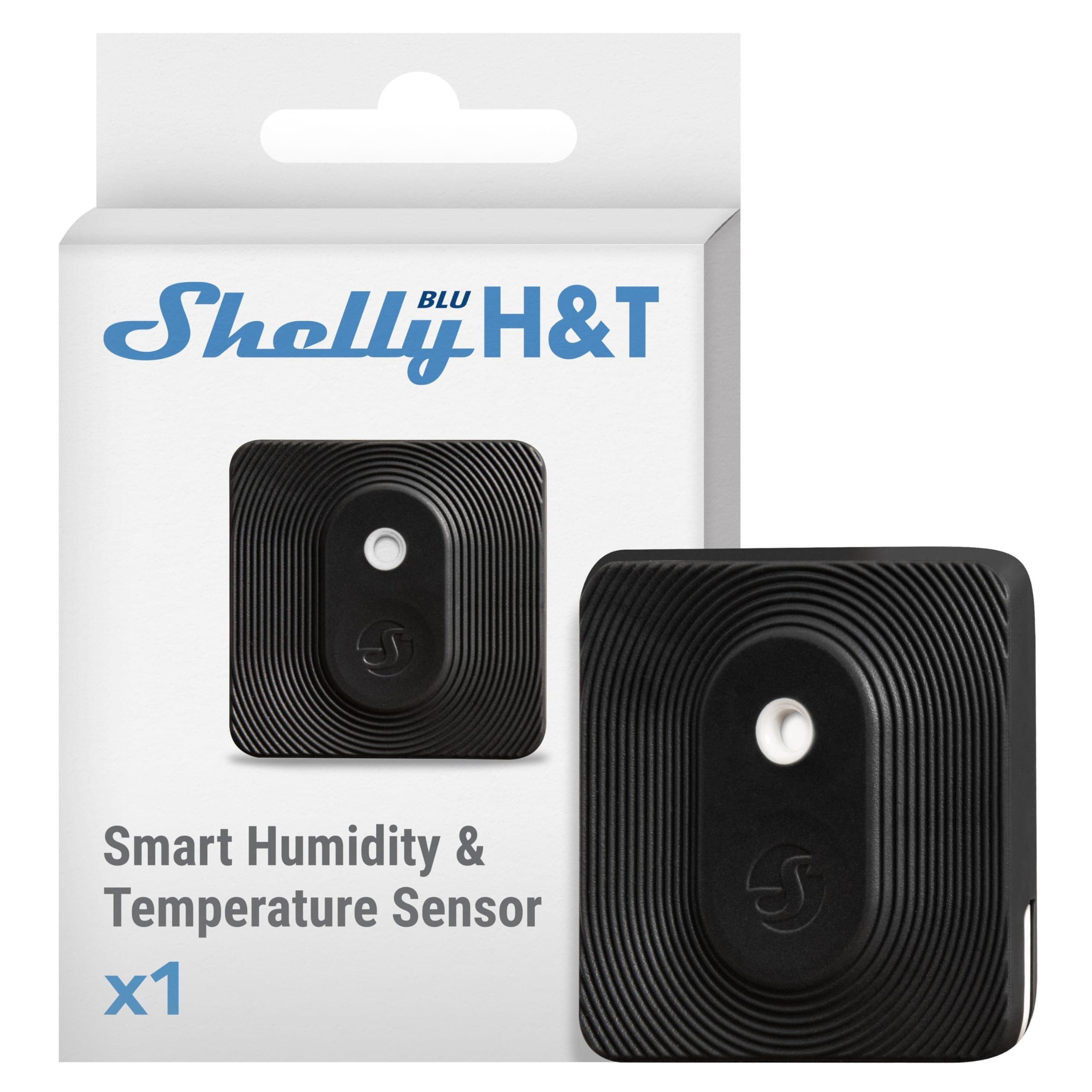Shelly Blu H&T Black Bluetooth Controlled Temperature and Humidity Sensor Splash-proof and Dustproof IP54 Protection Class iOS Android App Encryption