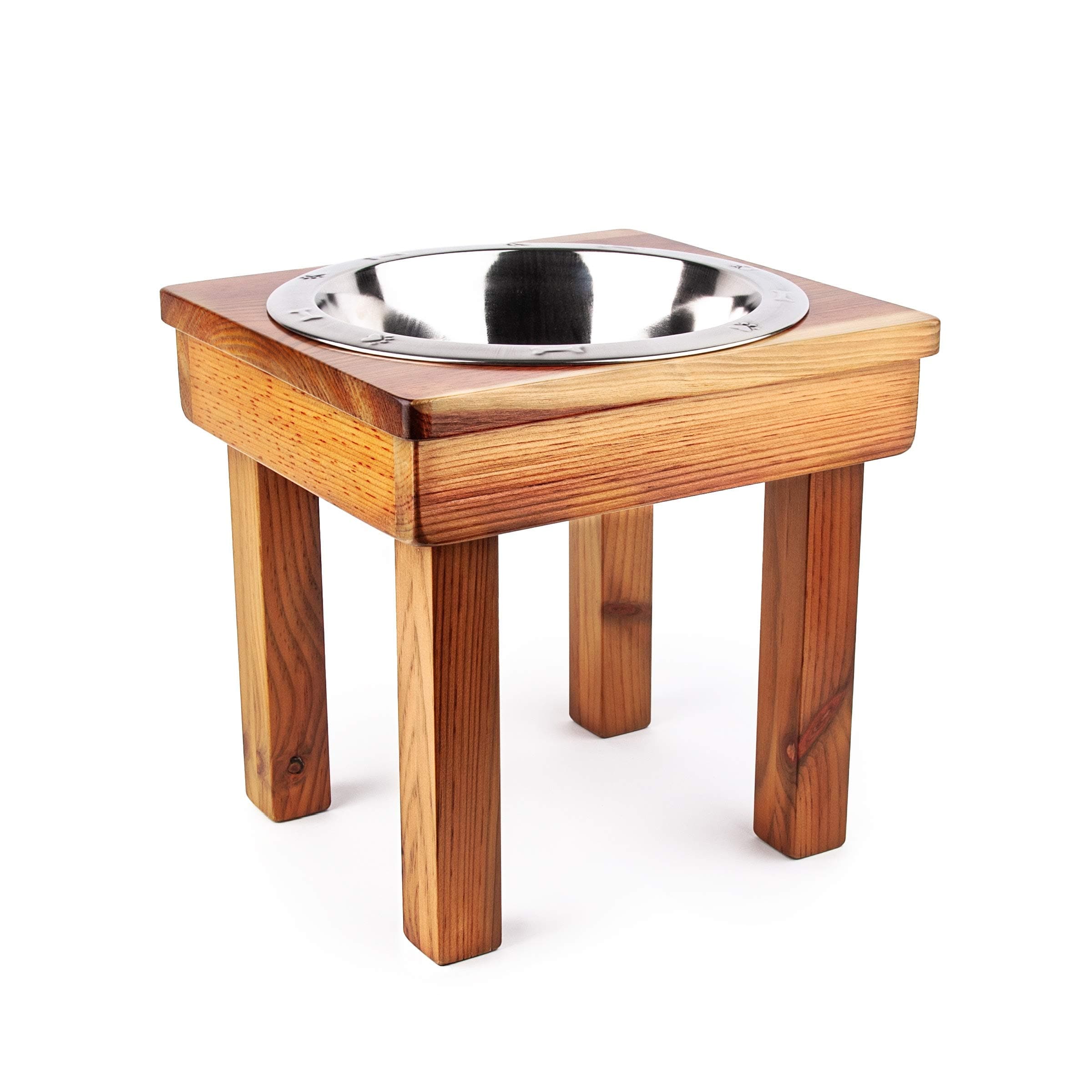 Single Raised Dog Bowl, Medium (12” Tall), 3 Quart Stainless Steel Bowl. Solid Wood. No Assembly Required. Eco-Friendly and Non-Toxic - Handcrafted in The USA