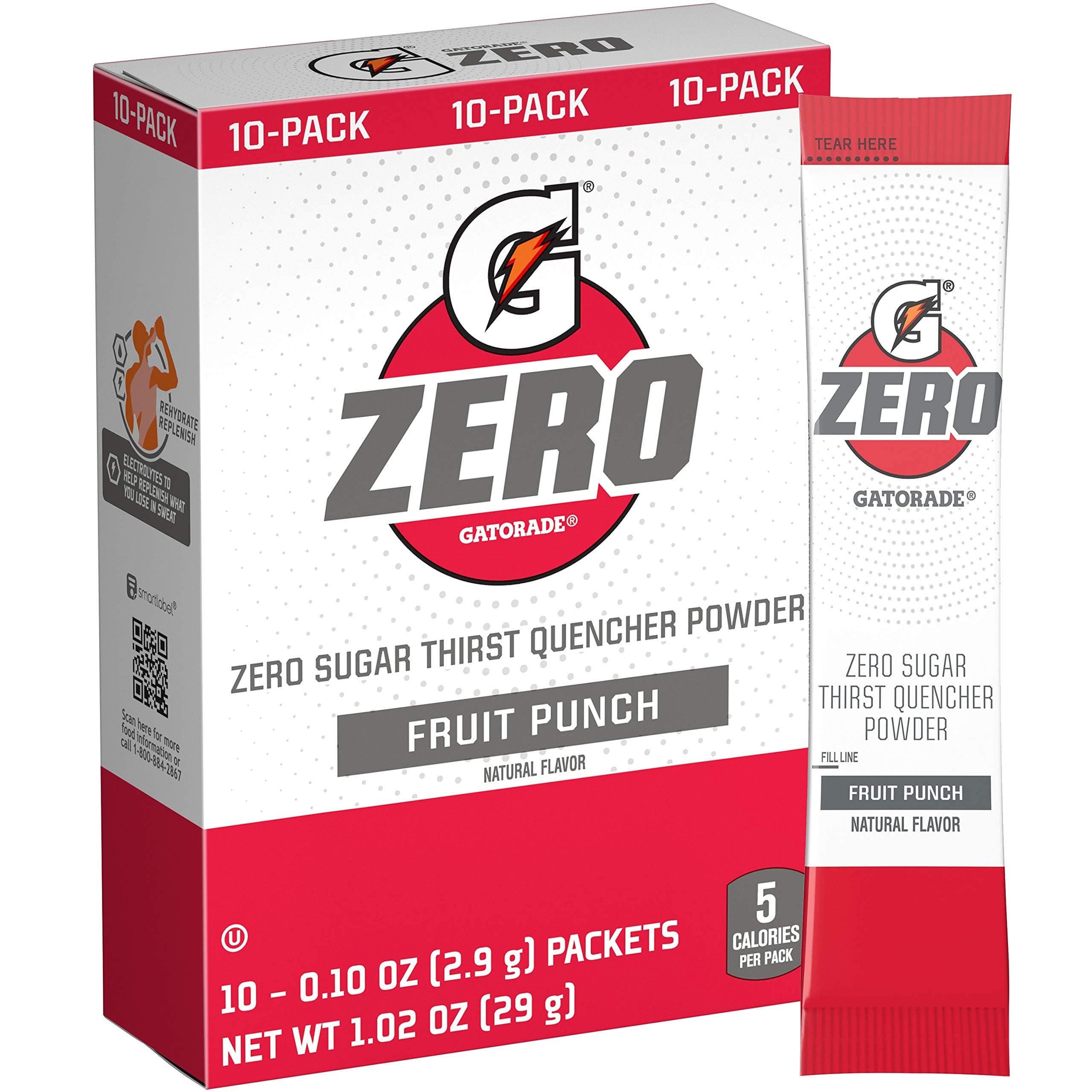 Gatorade G Zero Powder, Fruit Punch, 0.10oz Packets (120 Pack)