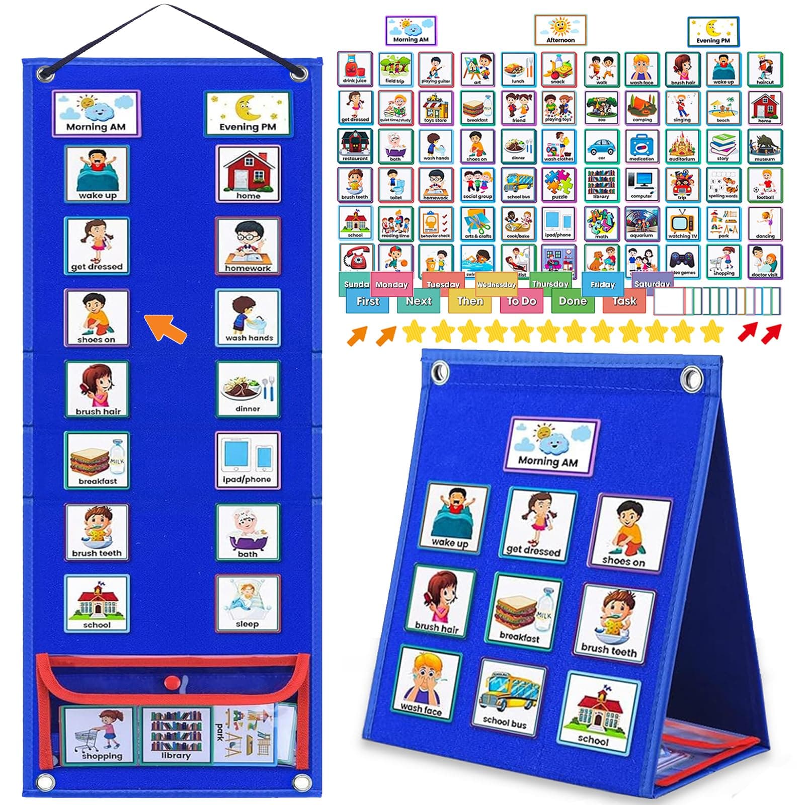 Visual Timetable for Kids with 124 PECS Cards, Now and Next Board Autistic | Daily Weekly Routine Chart ADHD ASD Autism Learning Materials | Toodler Children Planning Board for School, Classroom, Home