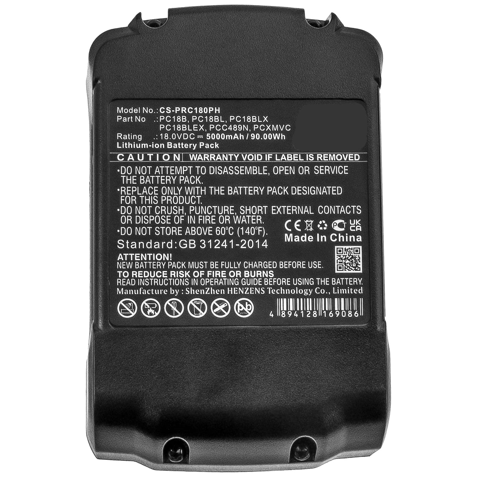 Battery Suitable for Porter Cable PC1800D, PC1800L, PC1800RS