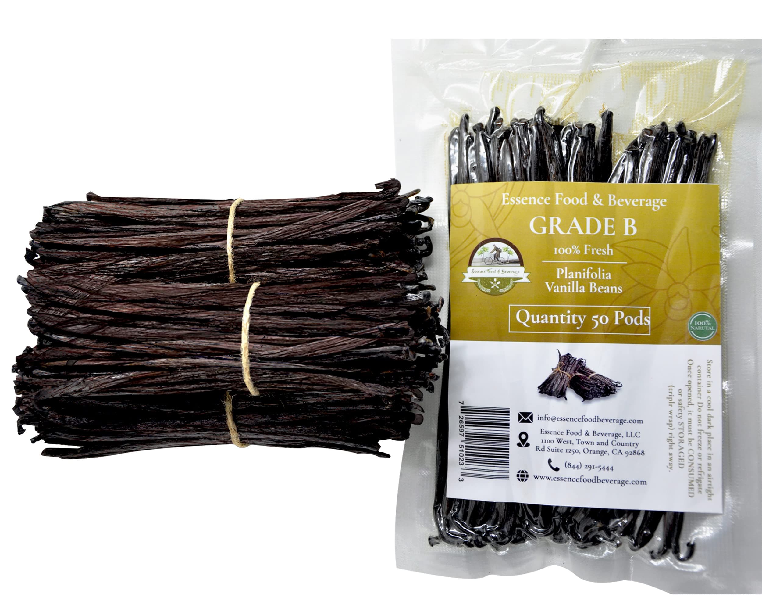50 Vanilla Beans Grade B for Making Vanilla Extract, Vanilla Beans Bulk for Extract Grade 4-5 inches, Perfect for Homemade, baking and cooking. (50 Vanilla)