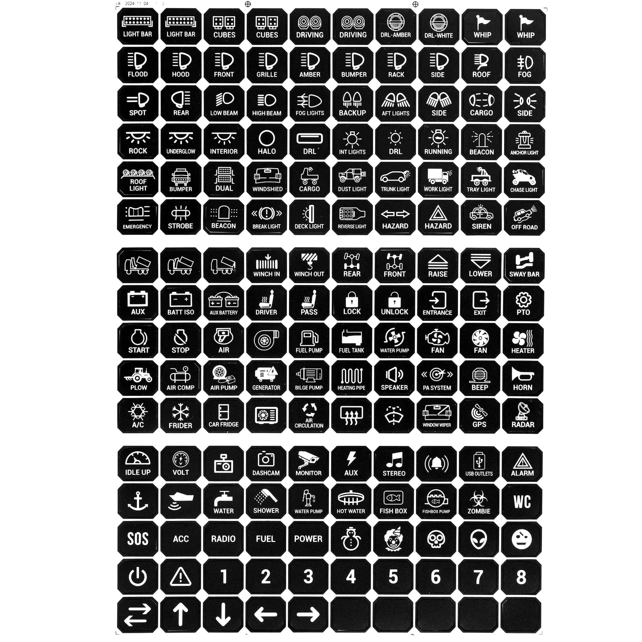Auxbeam 160Pcs Horizontal Switch Panel Sticker, Switch Label Kit for Auxbeam Switch Panel BC60, BA80, BB80, RA60, RA80, RB80, AR-800 AR-820 AC-800 RC-800, Waterproof PVC Switch Control Panel Labels