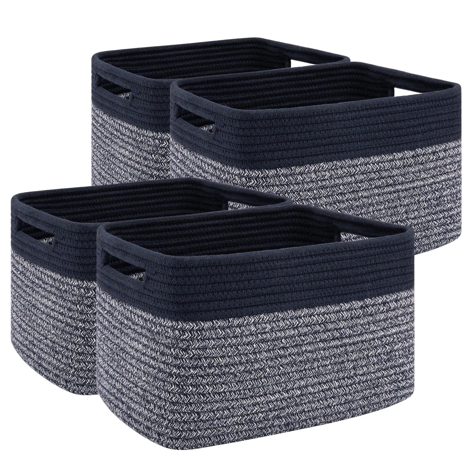 4 Pack Storage Baskets for Organizing, Woven Baskets for Shelves - Perfect for Toys, Books, Towels, and Clothes, Durable Gift Basket Bins Toy Storage, 12.7''L x9''W x7.8''H, Blue and Grey