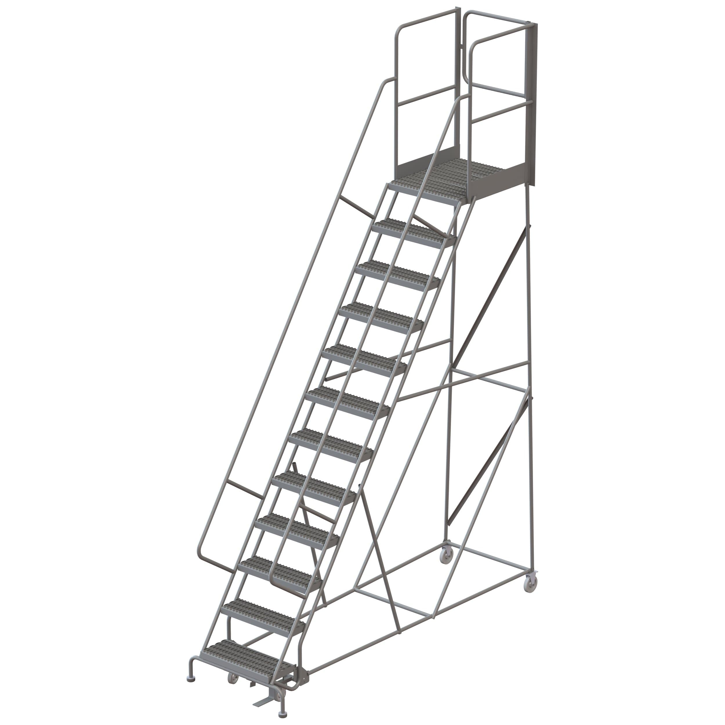 Tri-Arc RWSR112242-XR 12-Step Gateway Rear-Exit Steel Rolling Ladder with 30" Deep Top Platform, Grip Strut Tread with Handrails, 24" Wide Steps