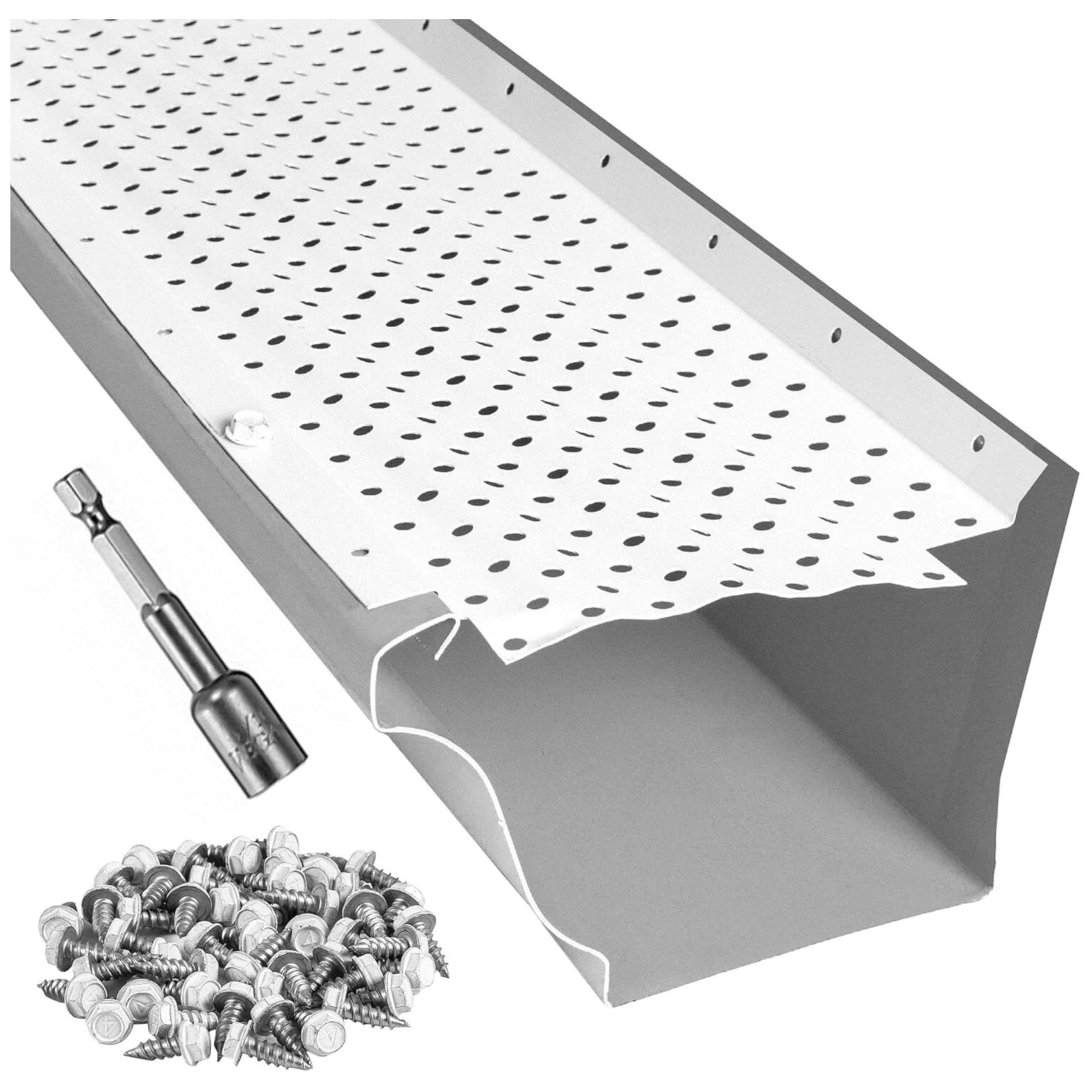 LeafTek Gutter Guards for Leaves - Heavy-Duty Aluminum Protection System with Vented Raised Ridge Edge - American-Made Shield Covers for Gutters - DIY-Friendly Leaf Barrier White, 8" Sample