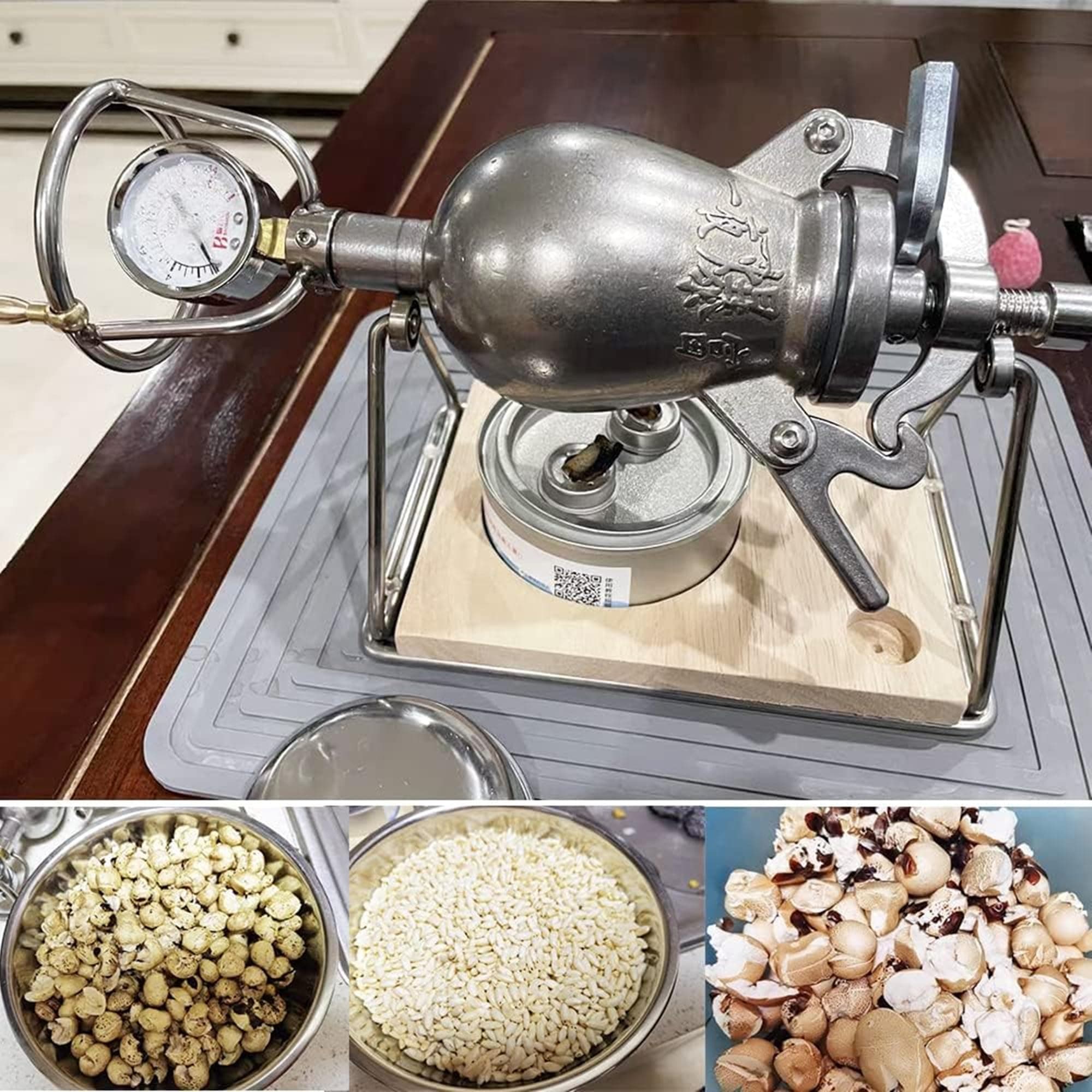 Hand Popcorn Machine, Open Fire Heating Popcorn Maker, Stainless Steel Popcorn Popper, Popcorn Pressure Cooker, for Family Party Fun