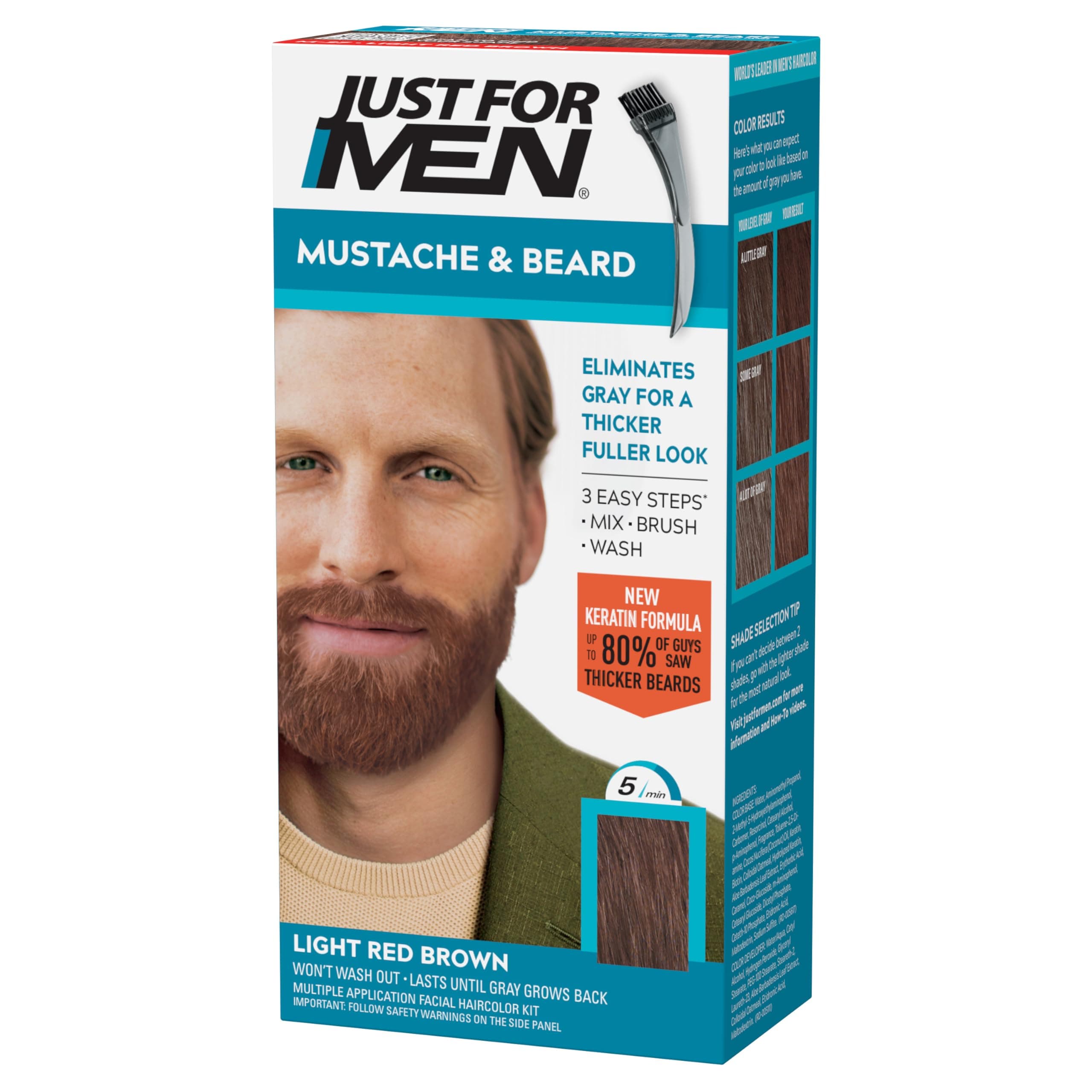 Mustache & Beard, multiple uses Beard Dye for Men with Brush, With Keratin Biotin Aloe and Coconut Oil for Healthy Facial Hair - Light Red Brown, M-27, Pack of 1 (Packaging May Vary)