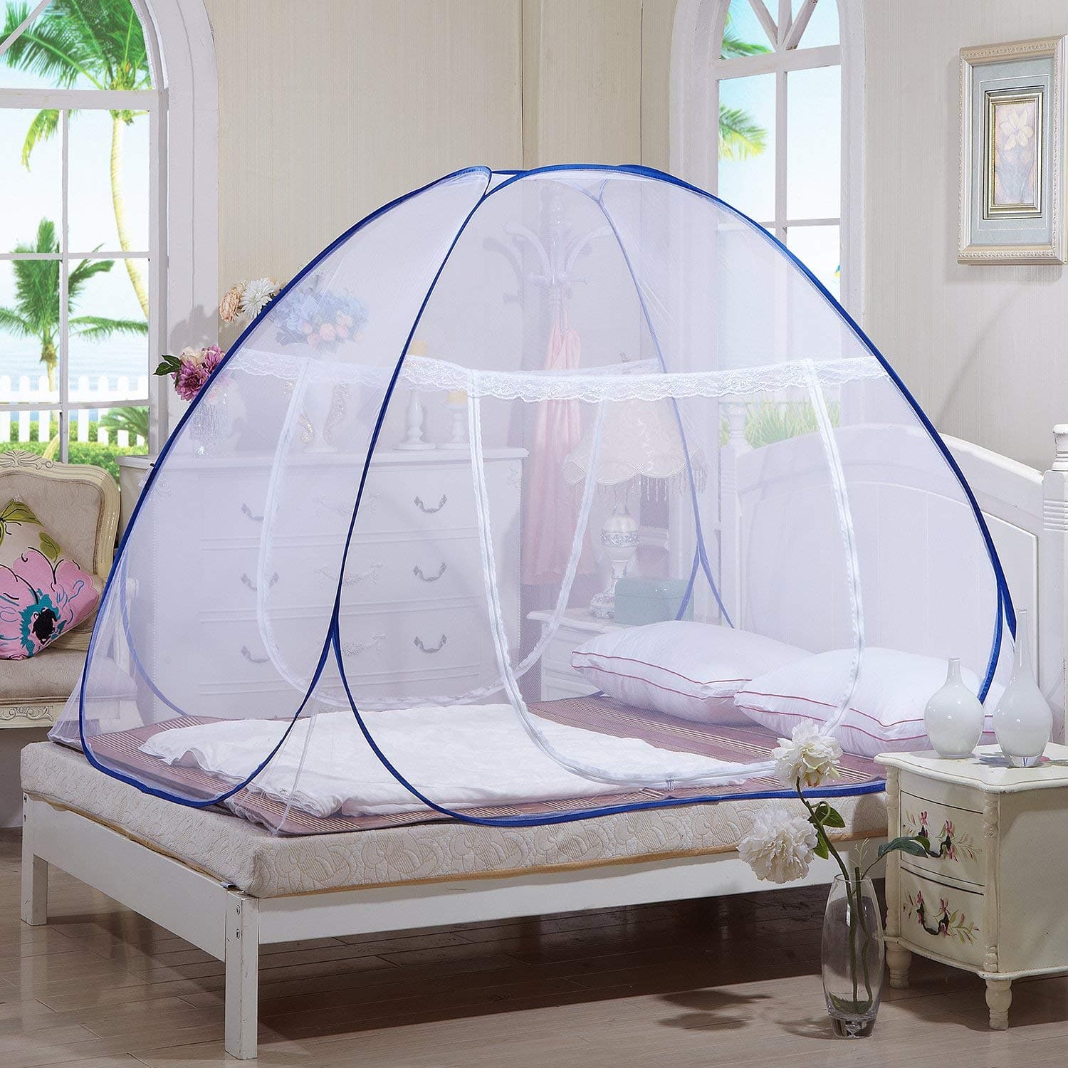 Tailbox Portable Mosquito Net - Sleep Screen Pop-Up Mosquito Net Bed Guard Tent Folding Attached Bottom with Zipper for Babies Adult Travel Camping (150cm x 200cm)