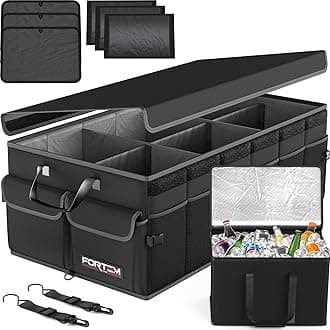 FORTEM Trunk Organizer with Cooler For SUV Car Trunk, Foldable Storage, Car Accessories for Women Men, Collapsible Bag, Perfect Christmas Gifts, 600D Oxford, Non Slip Bottom, Straps, Soft Cover (105L)