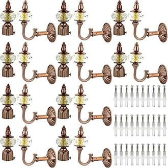NATURAL Heavy Duty Aluminum Royal Luxury Design Curtain Bracket/Finial and Curtain Support with Screw/Wallplug for Window & Door Curtain Fittings Suitable Upto 1 Inch Pipe. (10 Set, Rose Gold)