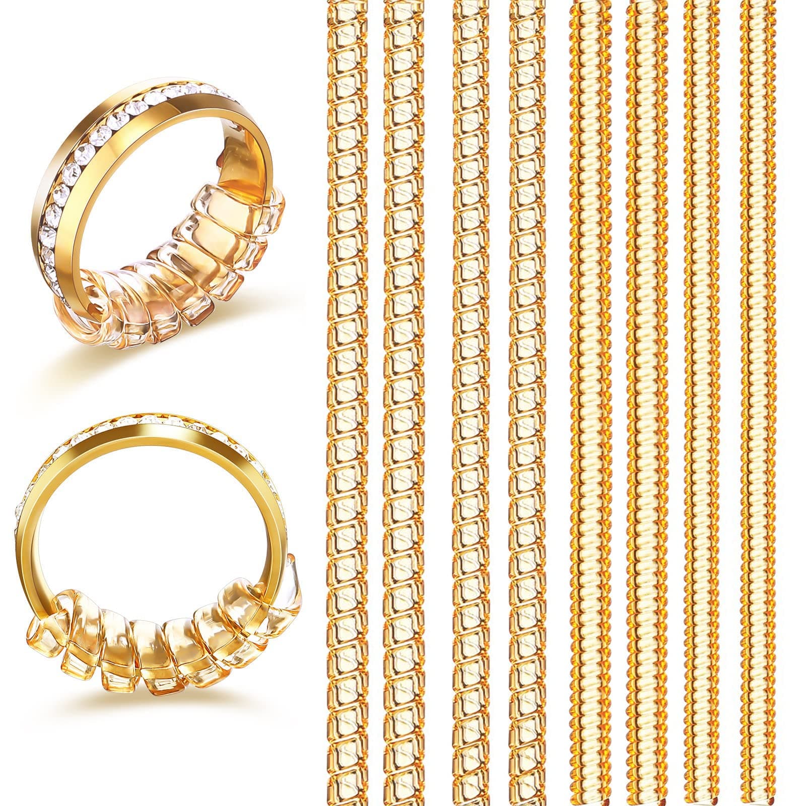 8 Pcs Ring Size Adjuster for Loose Rings - 4 Sizes Ring Sizer Ring Tightener Resizer Fit Spiral Silicone Tightener Set(Gold)