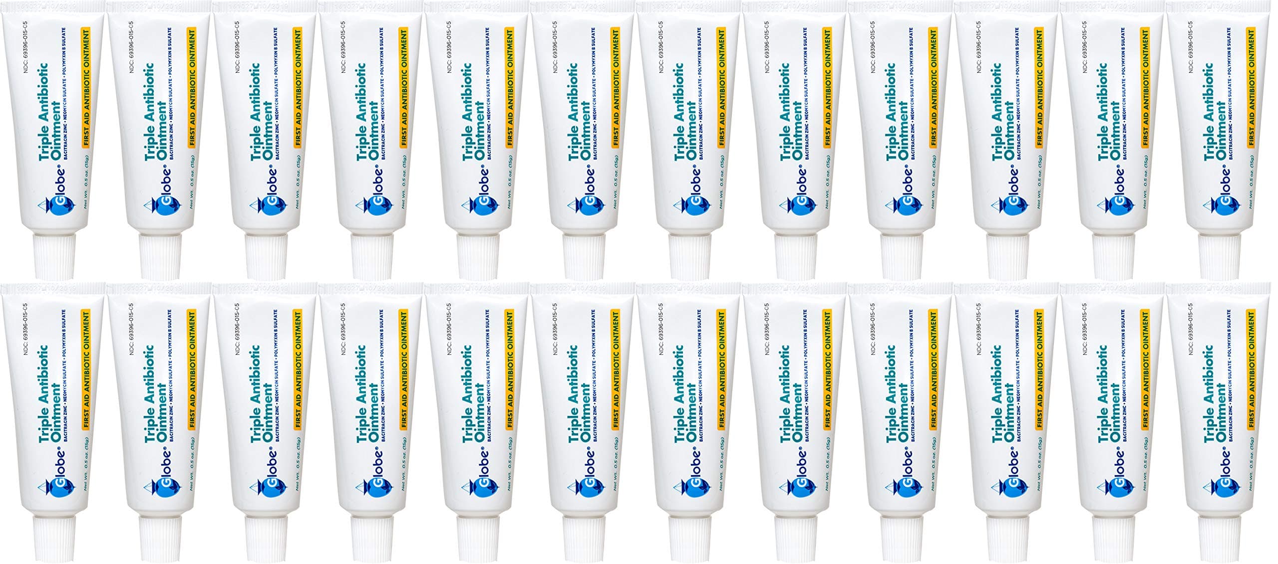 - Globe Triple Antibiotic First Aid Ointment, 0.5 oz (24-Pack) First Aid Antibiotic Ointment, 24-Hour Infection Protection, Wound Care Treatment for Minor Scrapes, Burns and Cuts