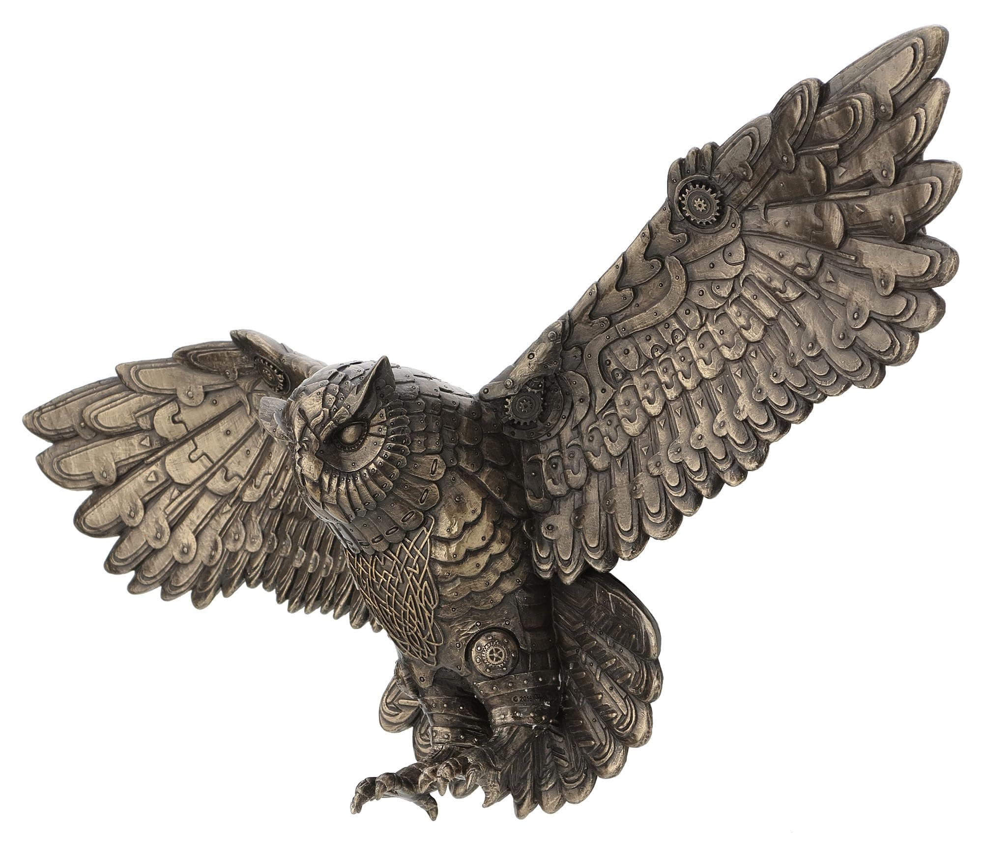 21 5/8 Inch Steampunk Owl Open Wings Cold Cast Resin Bronze Finish Animal Wall Sculpture Plaque