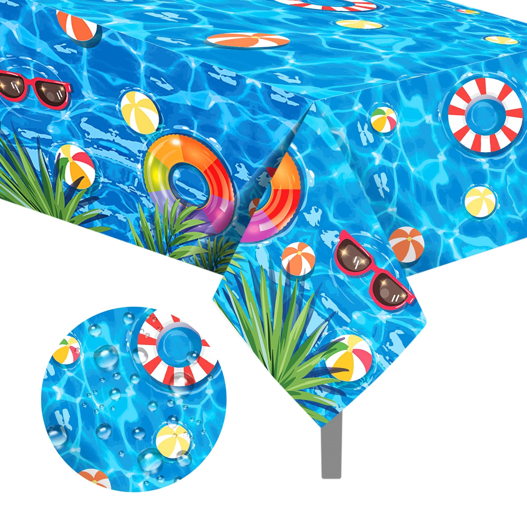 peony man 2 Pieces Pool Party Tablecloth Plastic Summer Table Cover Disposable Hawaiian Tablecloth for Beach Summer Birthday Swimming Pool Party Dining Table Decor