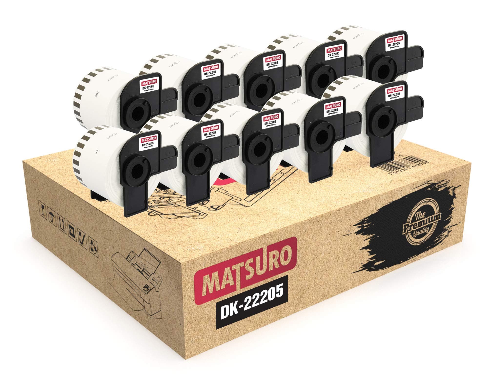 Matsuro Original | Compatible Label Rolls Replacement for Brother P-Touch DK-22205 DK22205 (62 mm x 30.48 m | Continuous | 10 Pack)