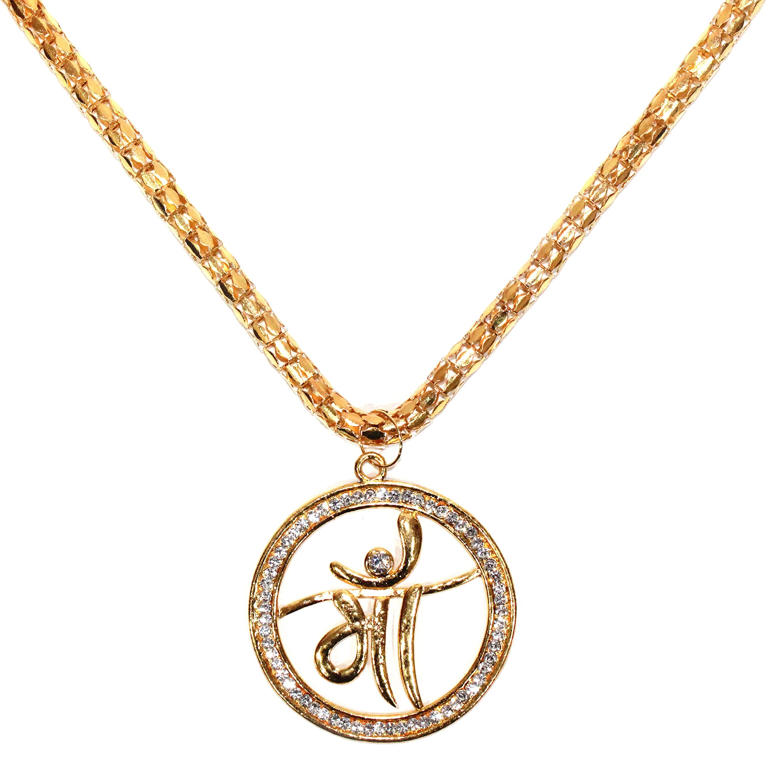 SRC CreationsArtificial 10 mm Golden Chain Maala with Detachable 2.5 inch MAA Pendent