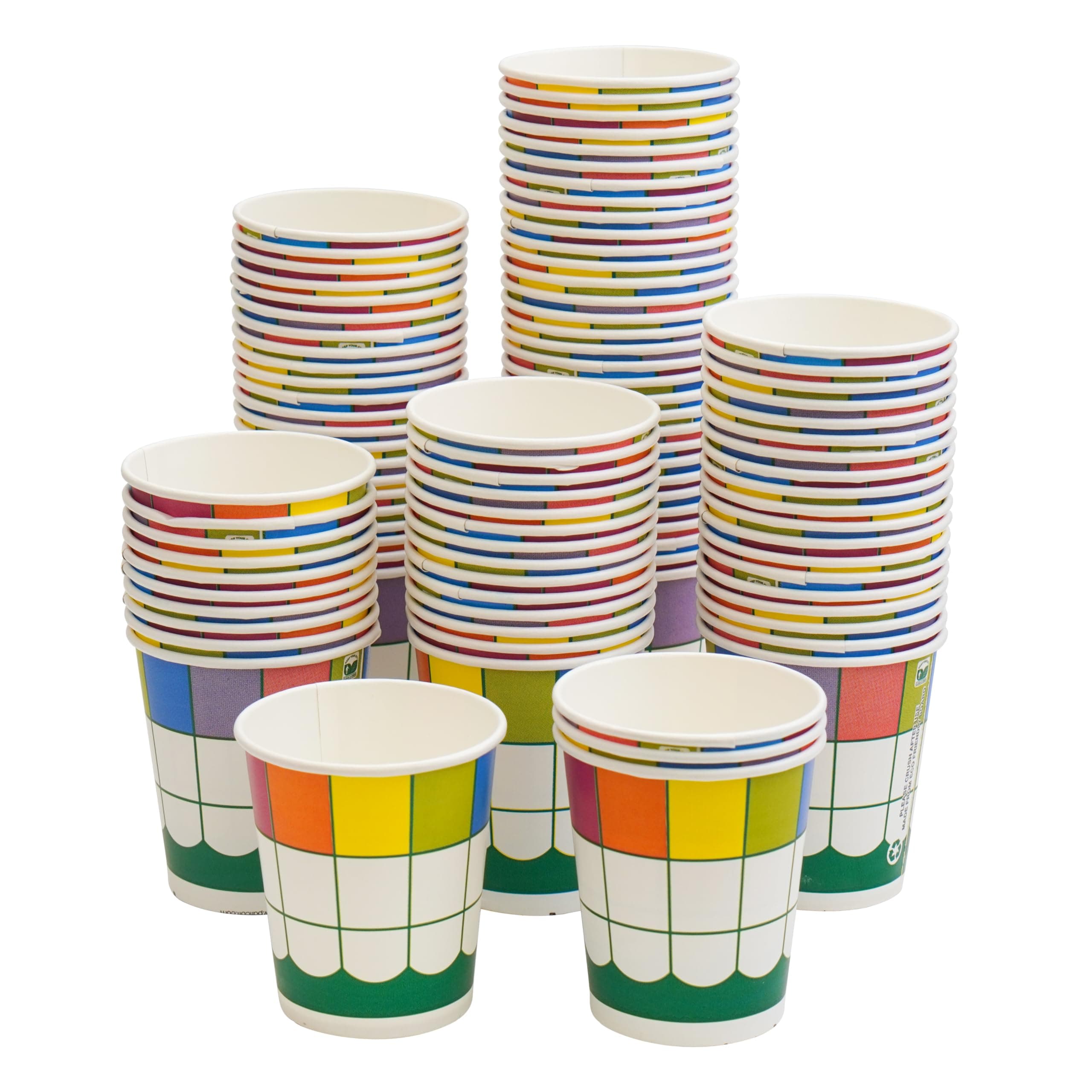 PARICOTT 200ml - 100 Cups | Square Printed Disposable Paper Cups | Use & Throw for Tea, Coffee, Juice, Water, Wine, Cocktail, Party, Picnic, Events, Wedding - Eco-Friendly