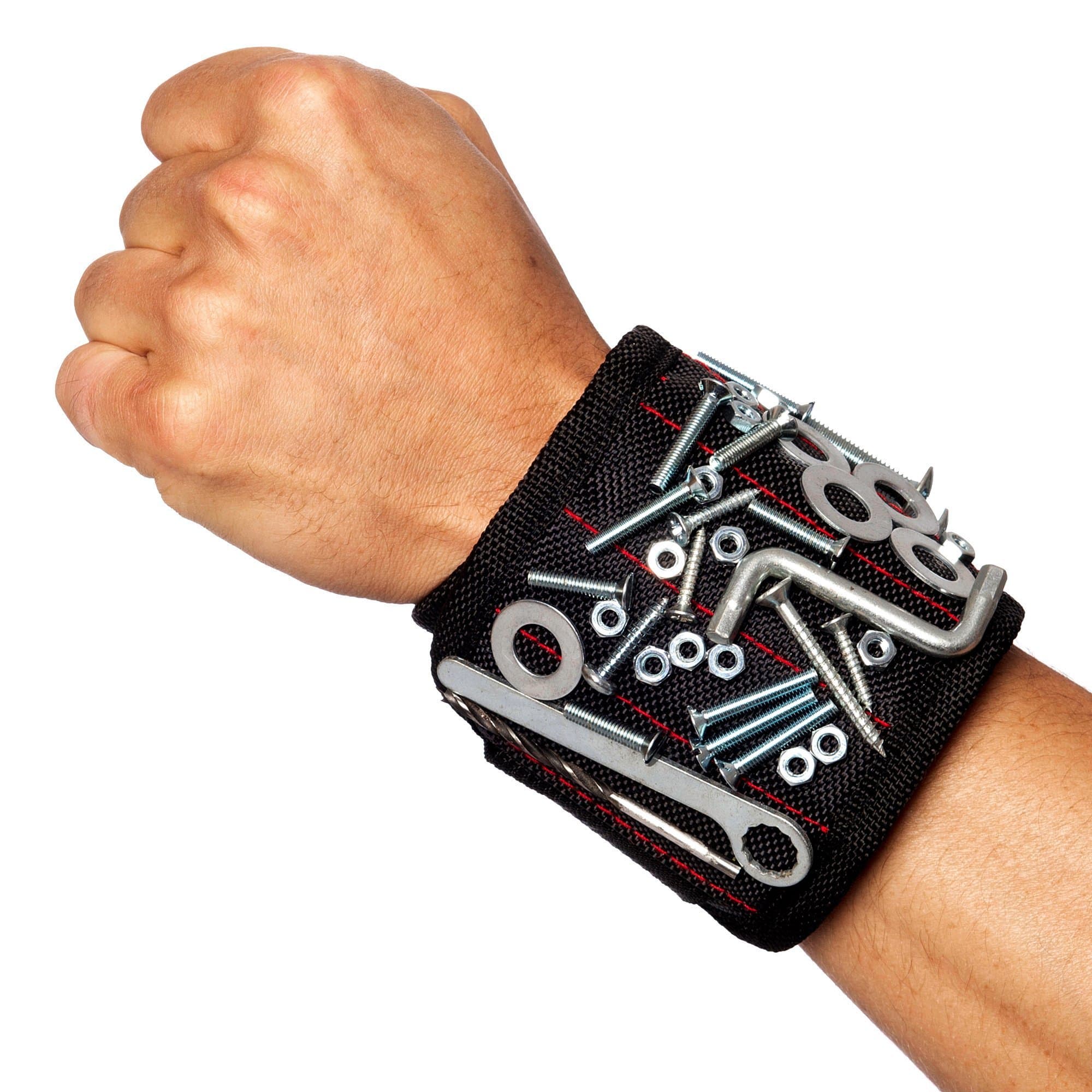 Magnetic Wristband for Tools Screws and Drill-Bits - 10-Strong Magnet Strap for Holding Small Items While Working - Wrist Band Suits Mechanic, DIY Or Builder - One Size Fits All