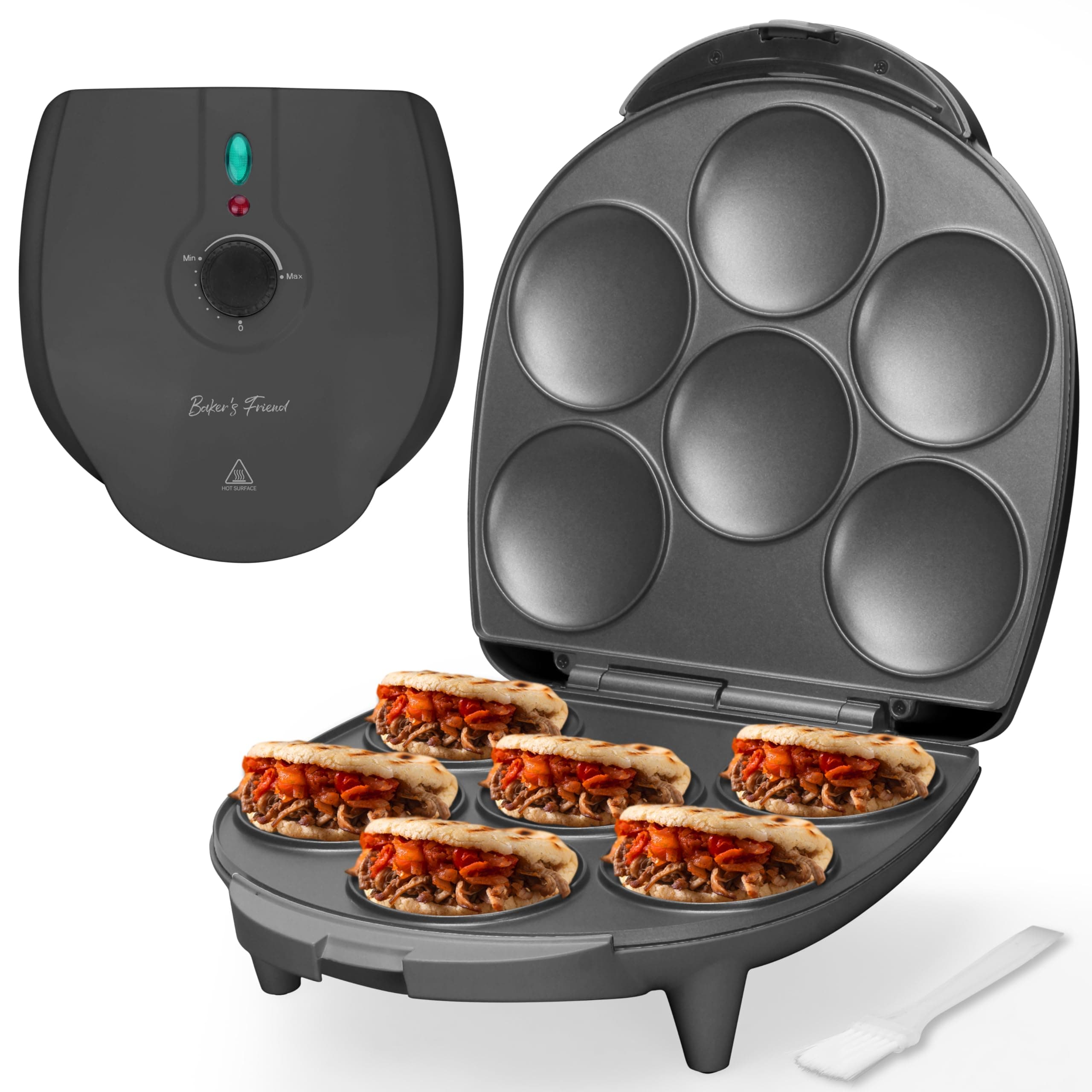 Electric Arepas Maker with Browning Control, Mini Pancakes Maker, Pancake Maker Pan, Tostiarepa, Makes Arepas, Corn Patties, Mini Pancakes, Breakfast Sandwiches, Fried Eggs, Graphite