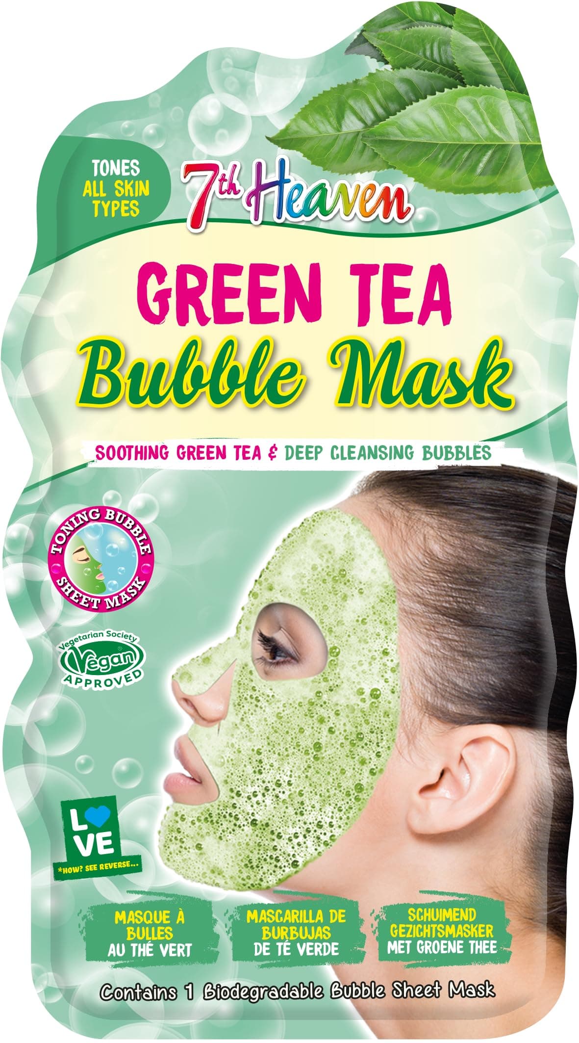 7th Heaven Bubble Tea Oxygen Mask Infused with Green Tea and Centella Asiatica to Hydrate, Soothe and Help Target Blemishes - Ideal for All Skin Types