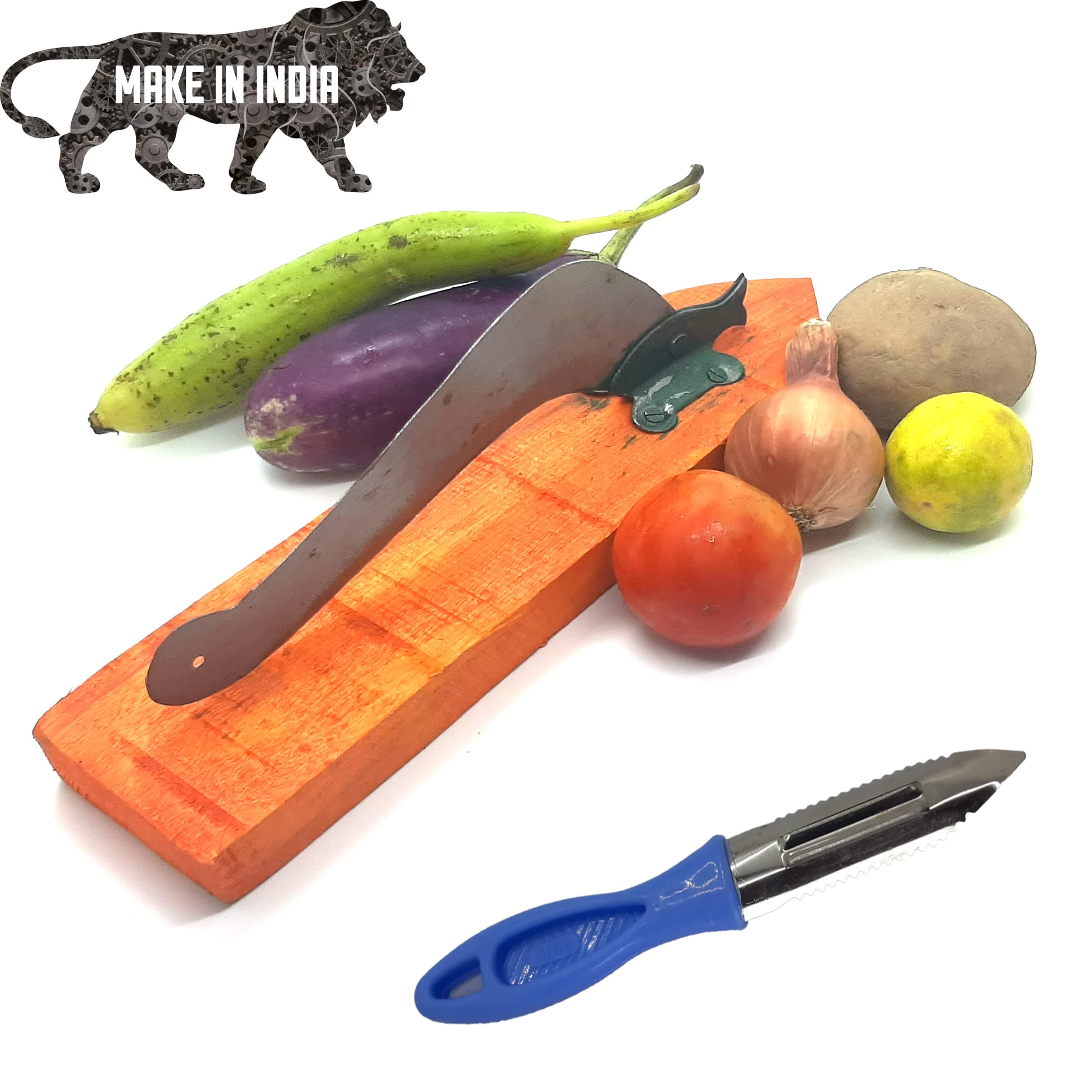 Traditional Folding Iron Blade Fixed Wooden Board Vegetable Fruit Cutter Aruvamanai Vili Boti Polad Pahsul Baithi Hasua with Peeler