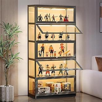 Curio Display Cabinet with Glass Door, Large Capacity Storage Cabinet Collectibles Toy Organizers Rack & Display Shelf, Kids Bookshelf and Bookcase for Playroom
