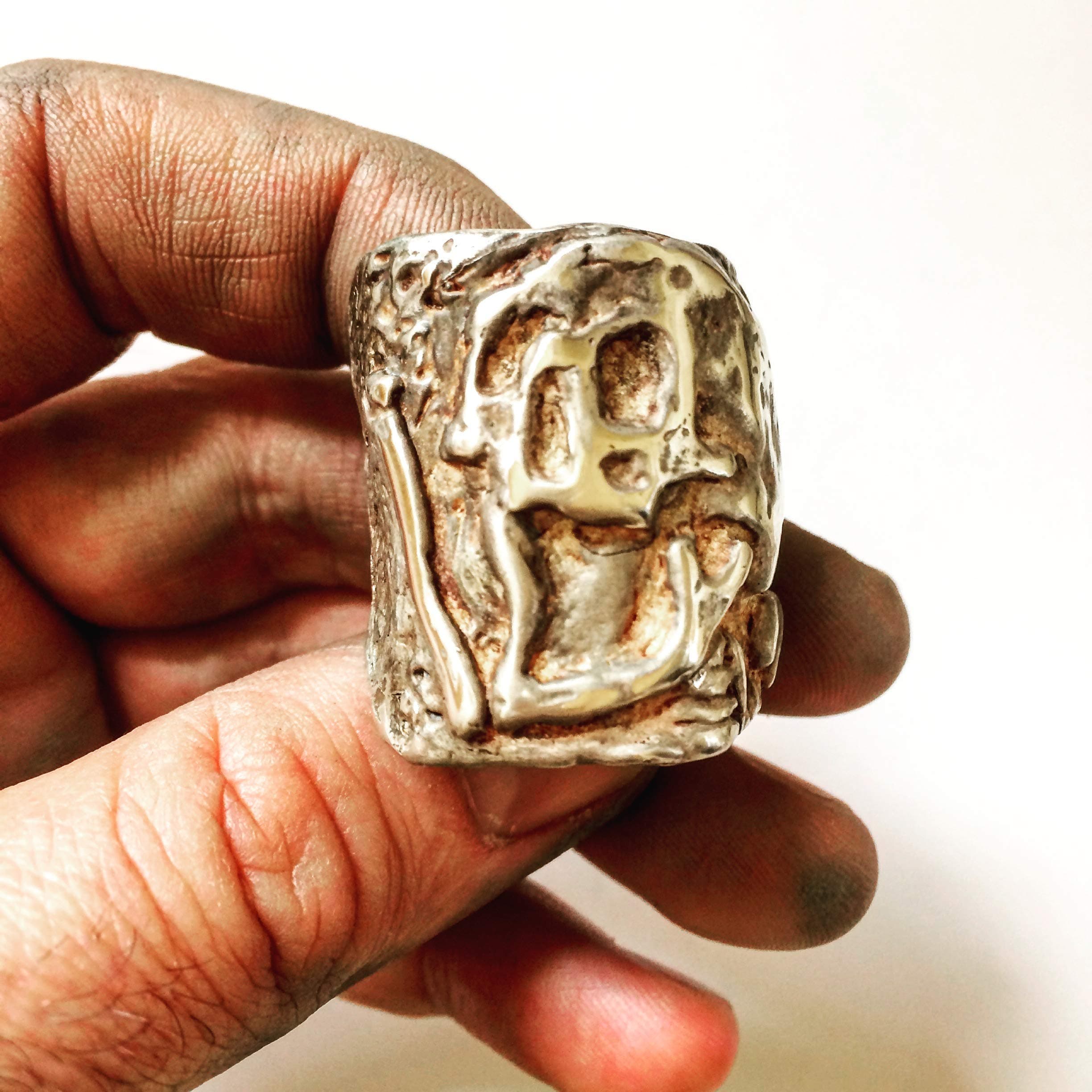 Mens Sterling Silver Skull Ring - Plague Skull with Bone Ring, Biker Ring, Biker Skull Ring, Biker Jewelry, Rocker Jewelry.925 - Lugdun Artisans