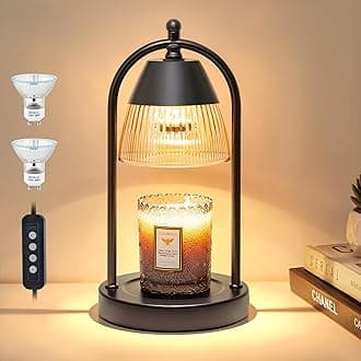 GyroVu Candle Warmer Lamp with Timer, 3-Level Dimmable Candle Lamps with Glass Shade, Electric Candle Light Wax Melt Warmer for Scented Wax, Black Warmer Lamp for Women Home Decor (2 Bulbs Included)