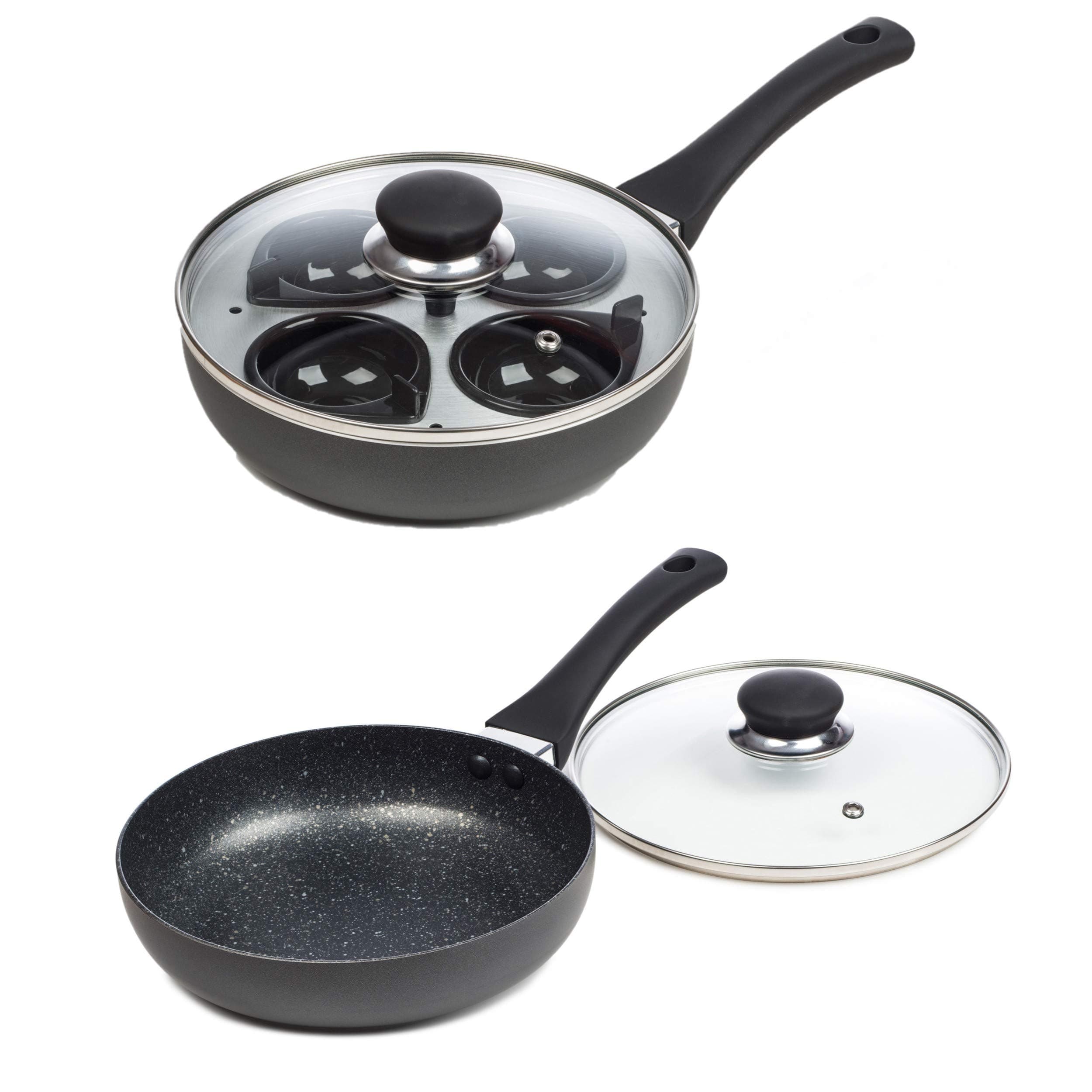ChefMate 20cm 4 Egg Cup Non-Stick Frying Pan and Egg Poacher - Induction Suitable - Multicolour - 0.75L - 0.97kg