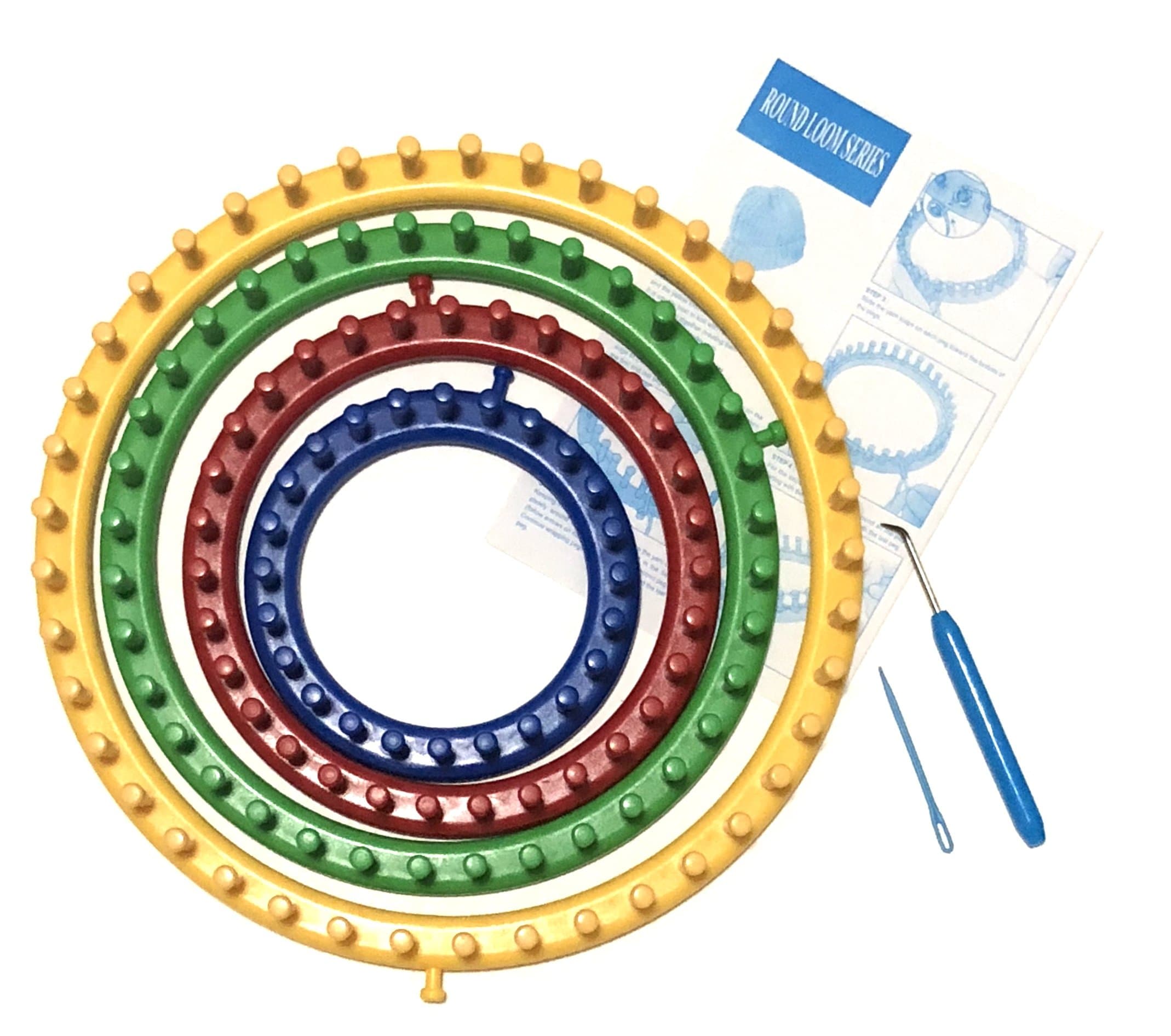 Knitting Loop Board Holder with Hook Kit, Large & Small Knifty Weaving Round Circle Set (Plastic Looms for Scarf, Socks, Hats, Craft Crochet) + Patterns & Instructions for Beginners & Kids