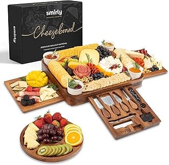 SMIRLY Charcuterie Boards Set, Large Cheese Board Set, Natural Walnut Wood Charcuterie Tray with Accessories - Housewarming Gifts New Home, Wedding & Bridal Shower Gifts for Women, Couples