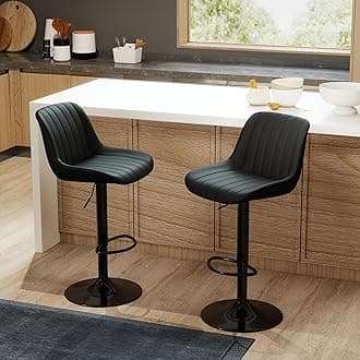 Youhauchair Bar Stools Set of 2, Swivel Counter Height Barstools with Back, Adjustable PU Leather Bar Chairs, Modern Armless Kitchen Island Stool, Black