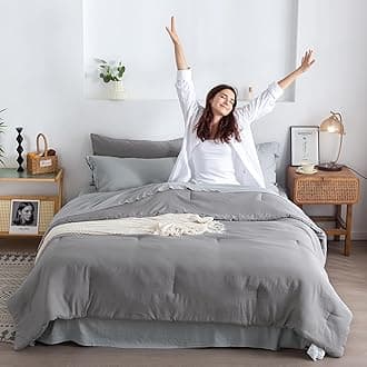 COTTEBED Super Soft King Size Comforter Set with Sheets - 7 Pieces King Bed in A Bag Modern Farmhouse Solid Polycotton Dark Gray Conforter and Light Grey Bedding Sheet Set Pillow Shams All Season Use