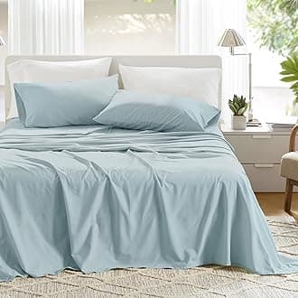 Comfort Spaces 100% Cotton Sheets Full, Breathable, Ultra Soft Cotton Sheets, Naturally Cool Cotton Bed Sheets with 14" Elastic Pocket Fits up to 16" Mattress, All Season Sheet Set, Light Blue 4 Piece
