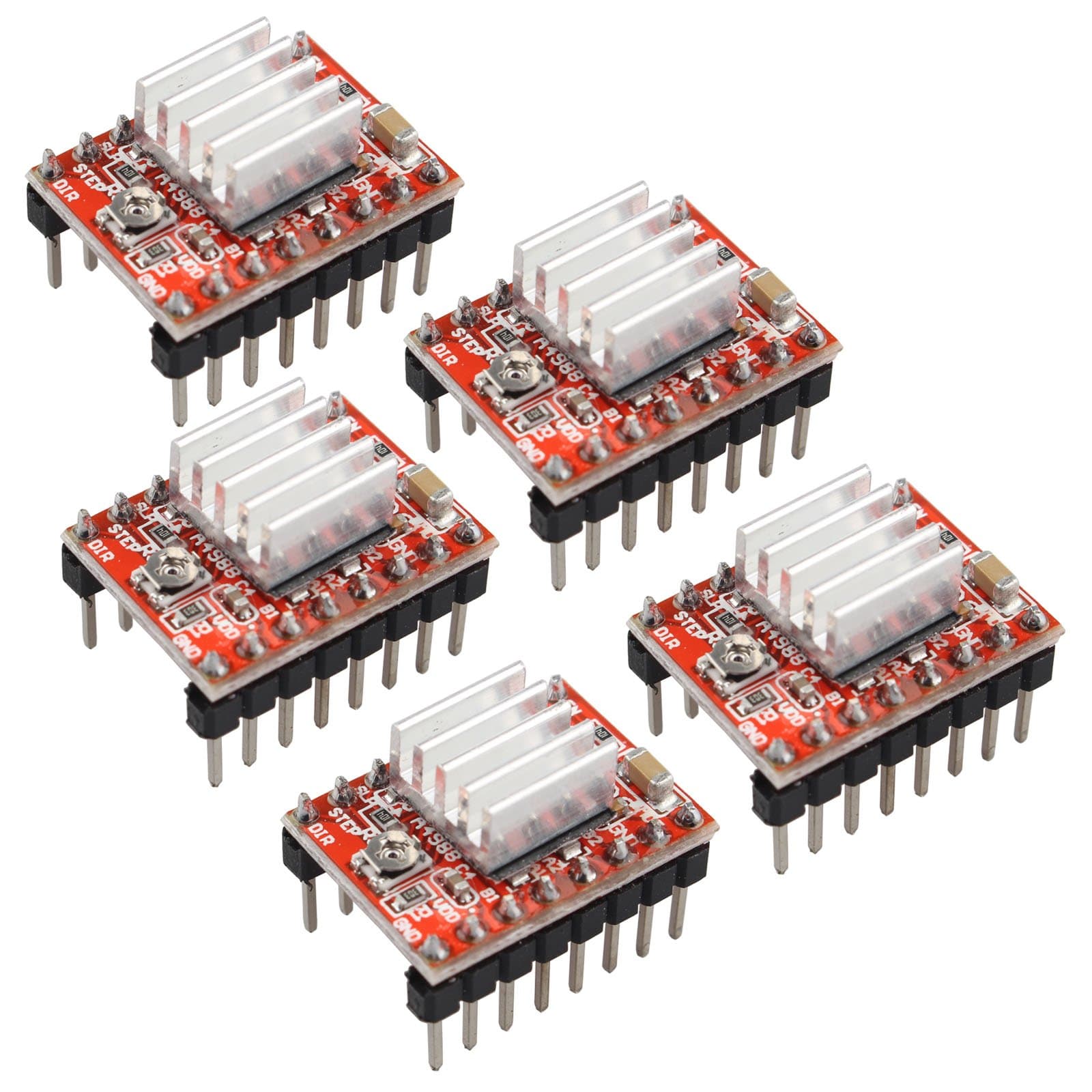 5PCS A4988 Stepstick Stepper Motor Driver Module + Heat Sink Compatible with 3d Printer Reprap