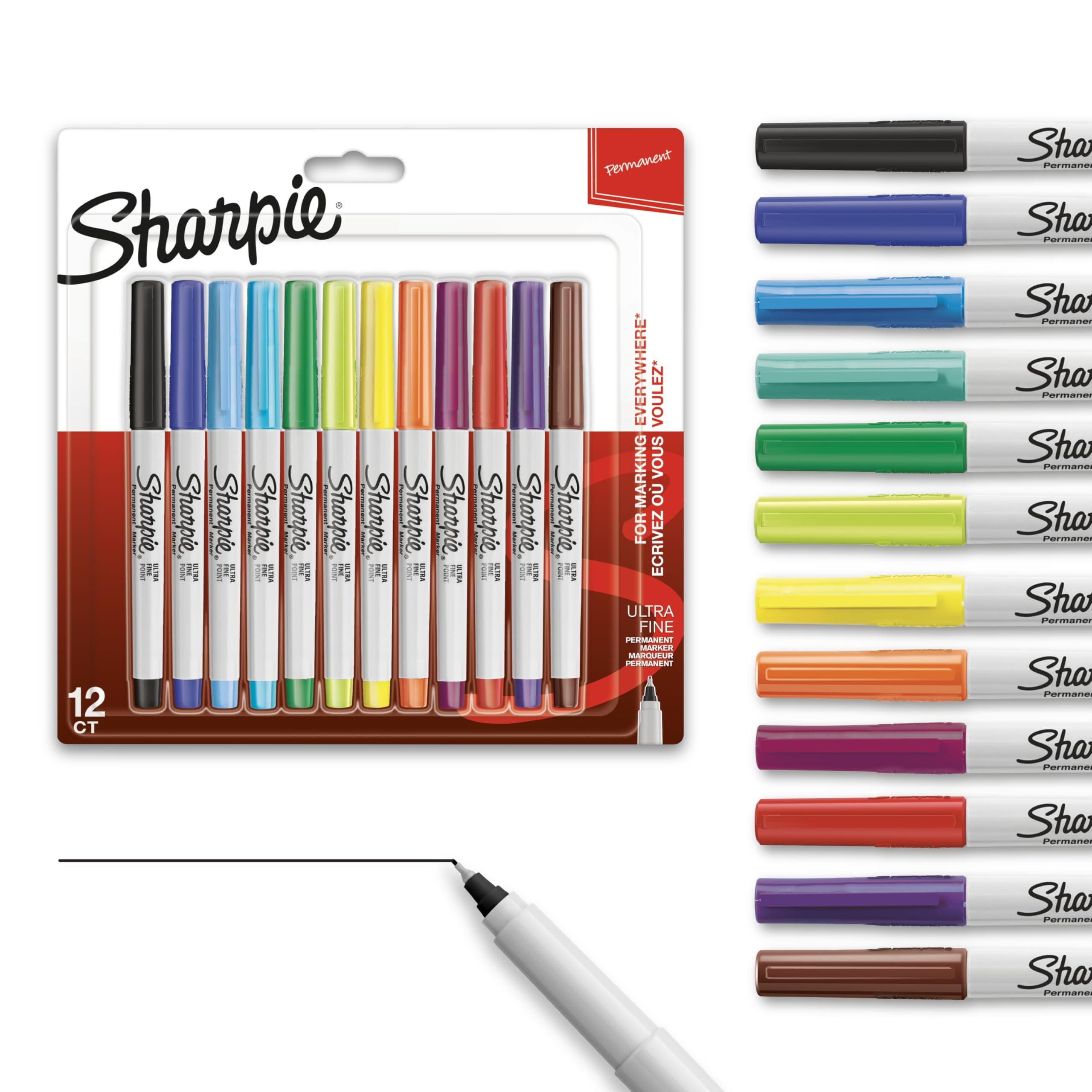 Sharpie Permanent Markers, Ultra Fine Point, Black, 12-Pack, 12-Count