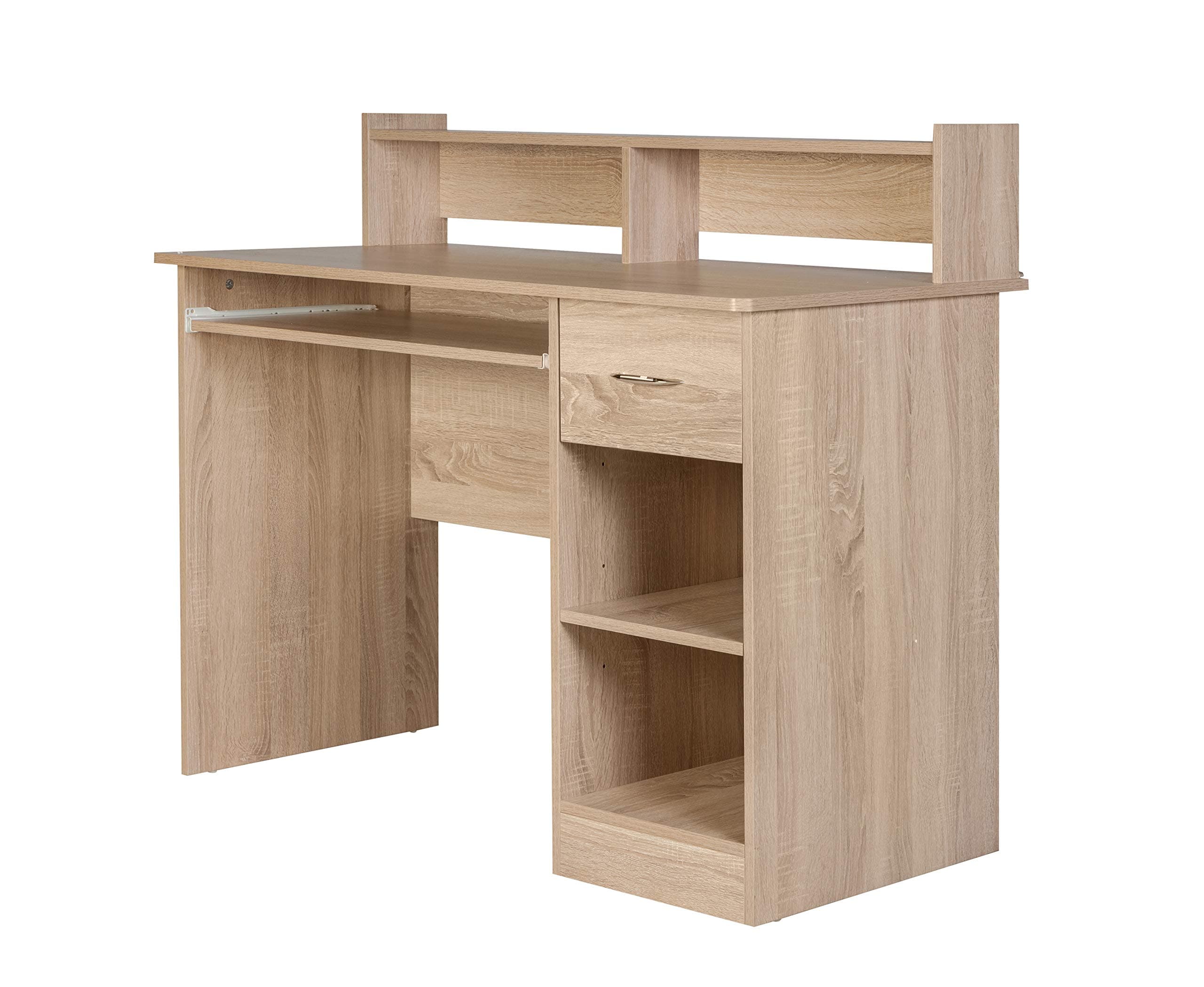 OneSpace Essential Computer Desk, Hutch with Pull-Out Keyboard, Light Oak