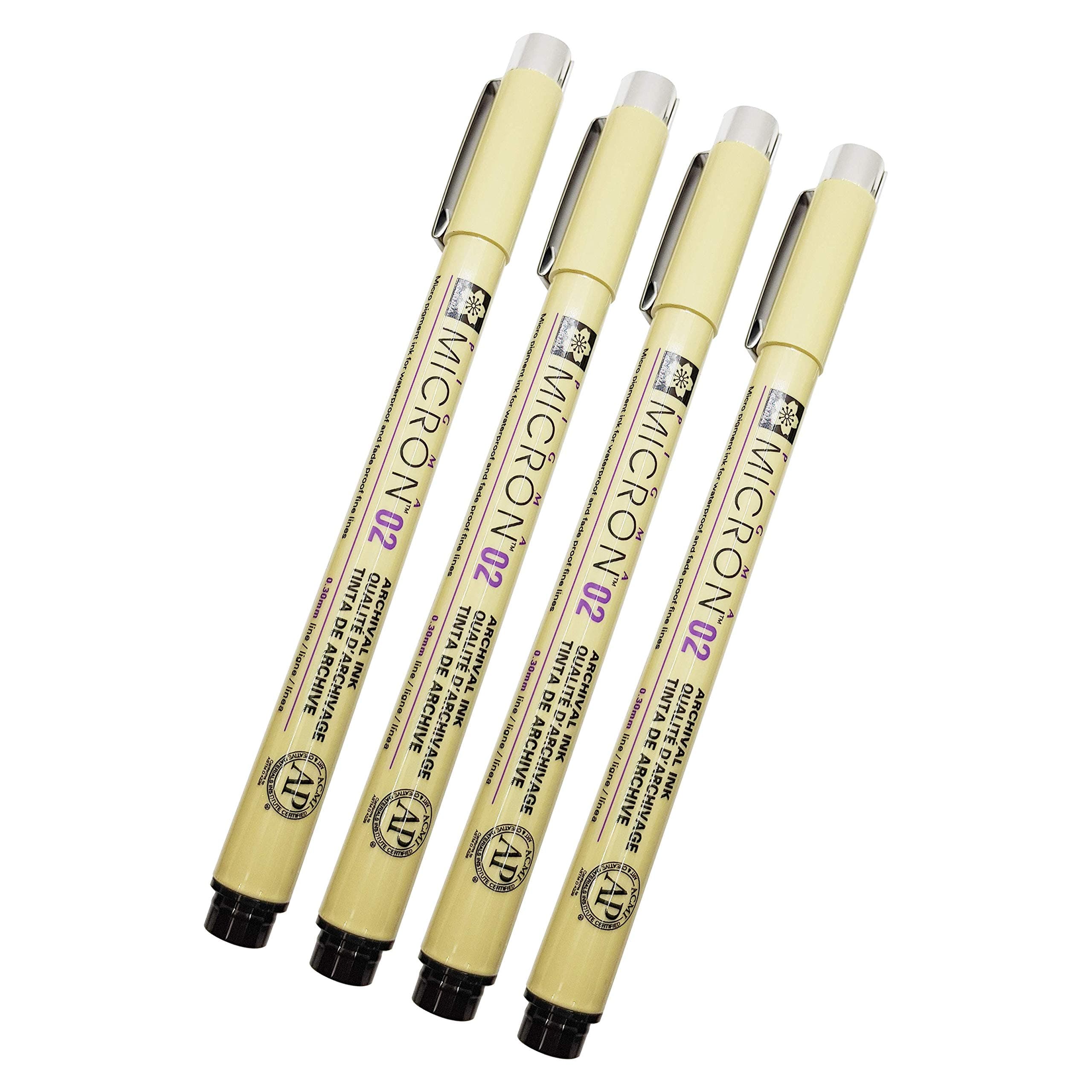 Pigma Micron 02 Black Pen 0.3mm Line Width Pack of 4 (02)