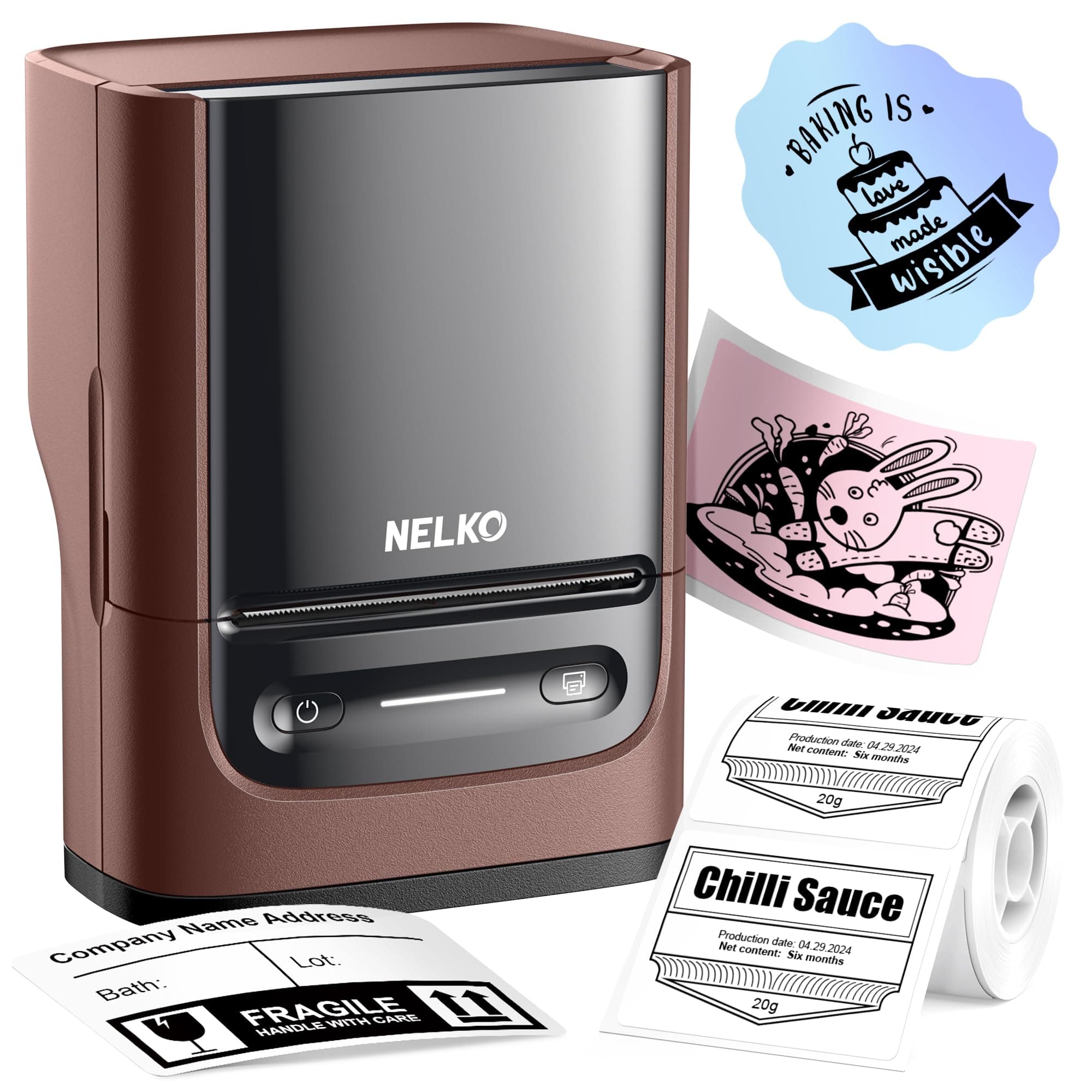 Nelko Label Maker Machine with Tape, PM220 Bluetooth Label Printer, 2 Inch Portable Thermal Printer for Small Business, Address, Logo, Clothing, Sticker Printer for Phones & PC, 1 Count, Maroon