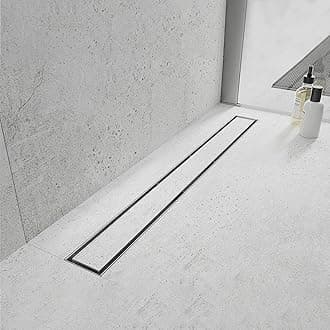 Linear Shower Drain, 18 inch Drain with Tile Insert 2-in-1 Panel, Brushed 304 Stainless Steel Shower Floor Drain, Linear Drain with Hair Strainer and Adjustable Feet