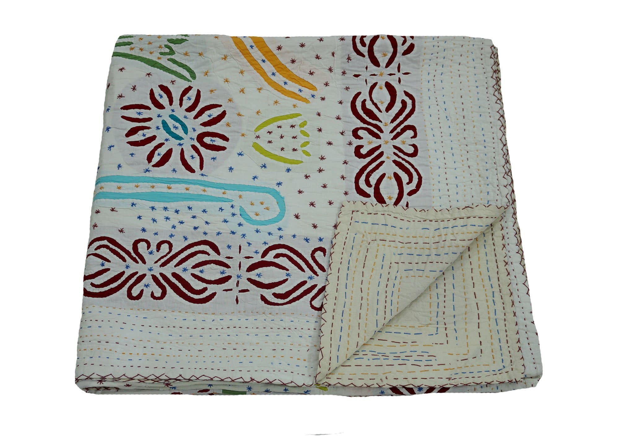 Indian Handmade Cut Work Quilt, Ethnic Patch Work Bedspread, Queen Size Home Decorative Blanket
