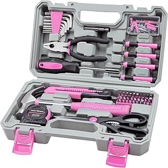 CARTMAN 126-Piece Home Tool Set Kit, Basic Household Hand Tools with Storage Case Pink