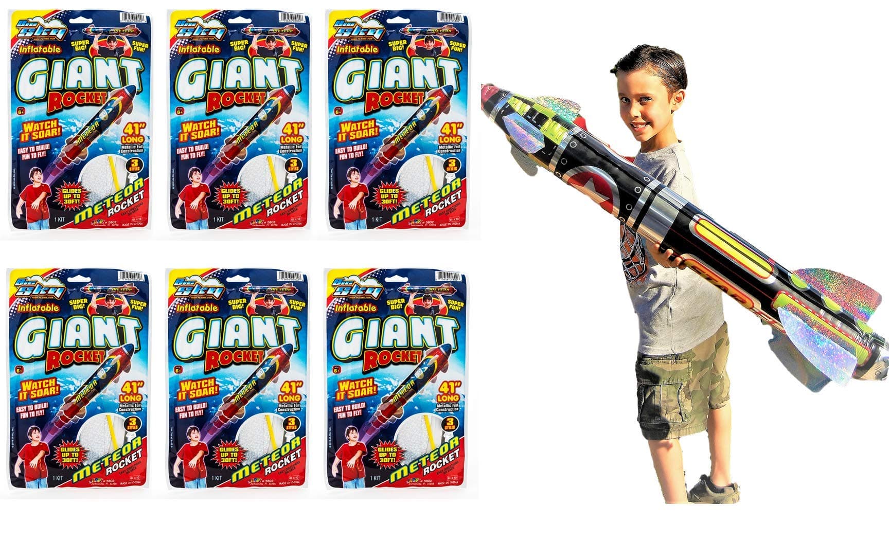 JA-RU Big Sky Inflatable Giant Rocket Ship (6 Rocket Ship Assorted) Space Shuttle Toys for Kids Boy Toys. Spaceship and Astronaut Prop Toys. Outer Planets Themed Birthday Party Favors. 5802-6p